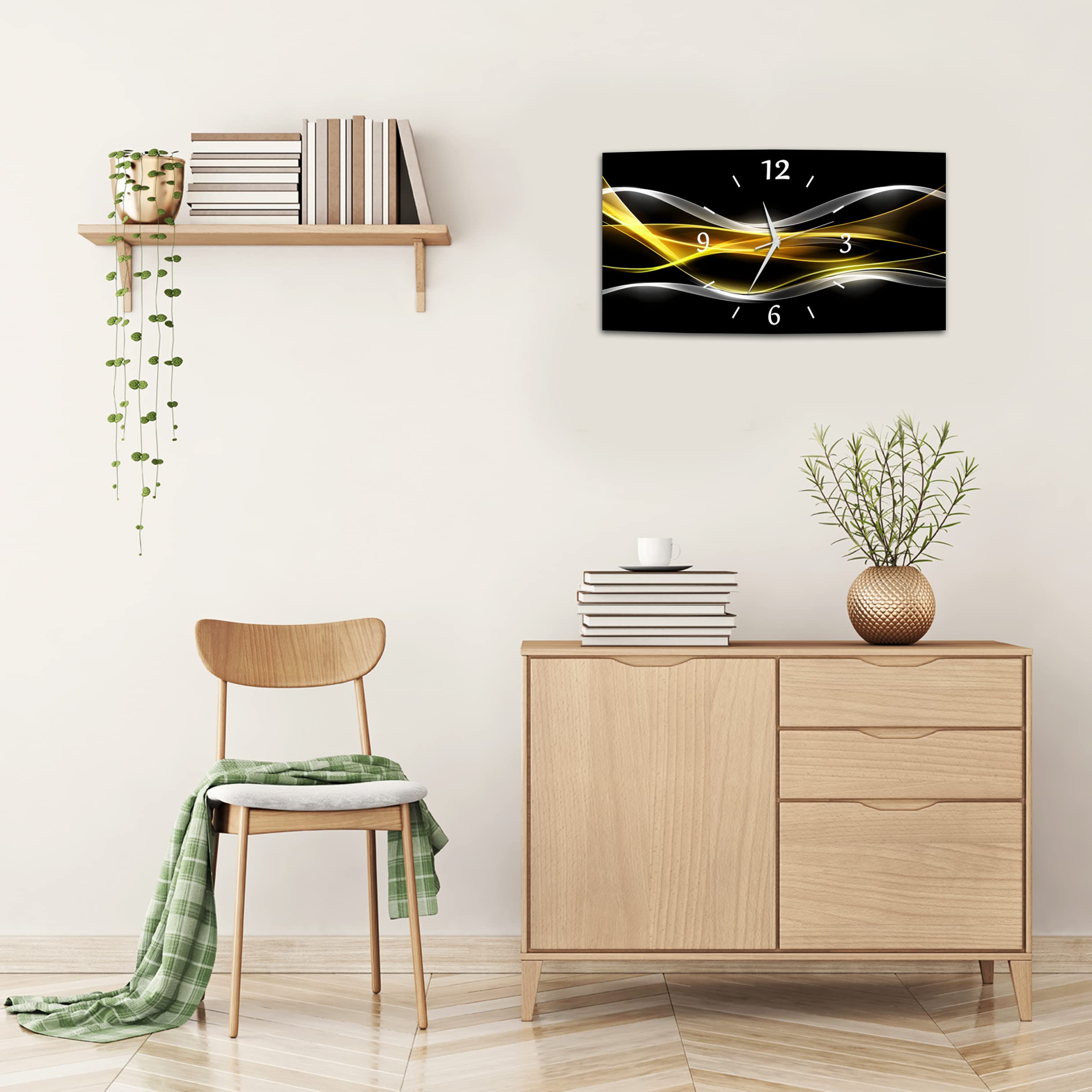 BM Funk Quarz Wanduhr Funkwanduhr Funkwanduhren Funkuhr Funkuhren kein Ticken lautlos geräuschlos leise modern ohne Tickgeräusche groÃŸ XXL Wohnzimmer Küche Digital Art Abstrakt 10076-1a WZ