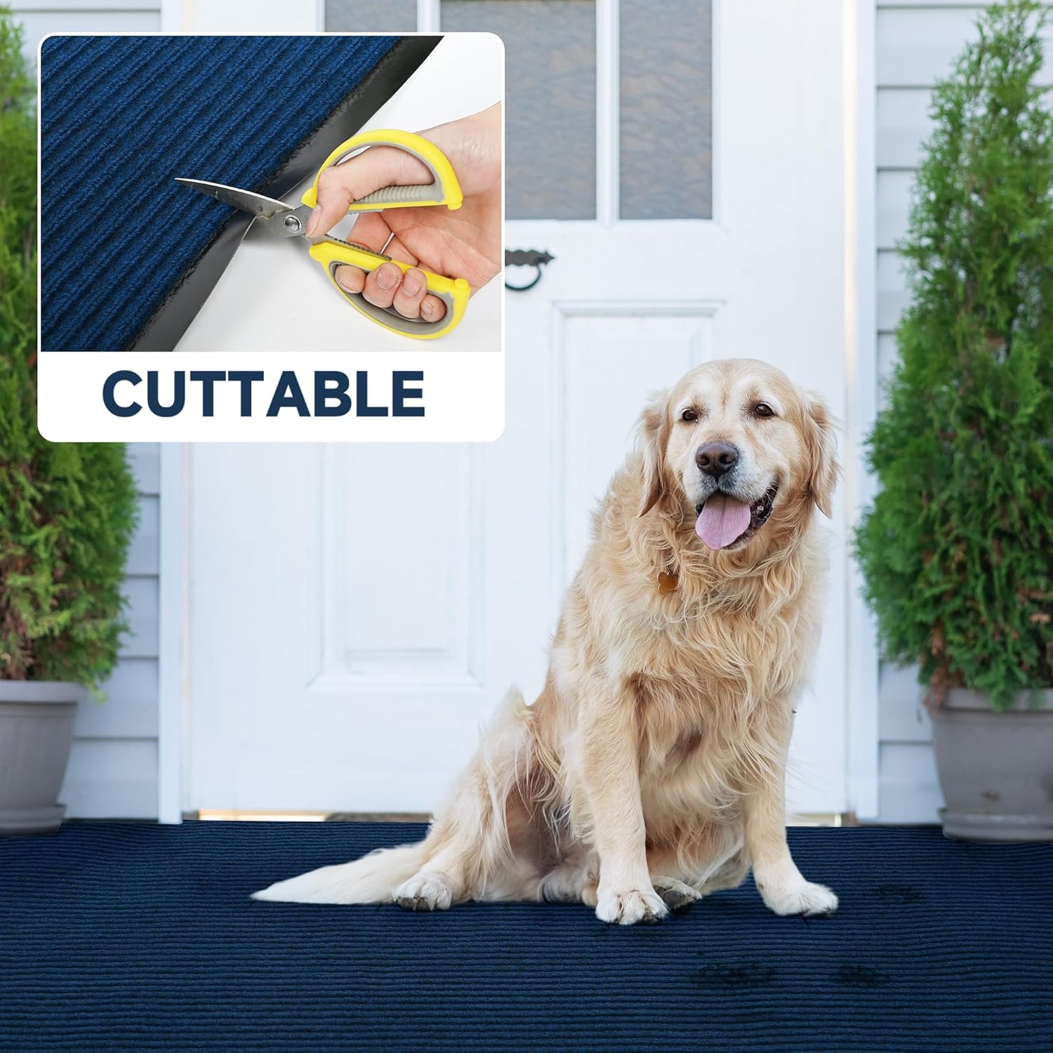 uyoyous Commercial Grade Door Floor Mat 3' x 10' Brush Step Entrance Mat Heavy Duty Indoor Outdoor Doormat Non Slip Hallway Runner Rug Low Profile Rubber Floor Mat Carpet Runner, Blue