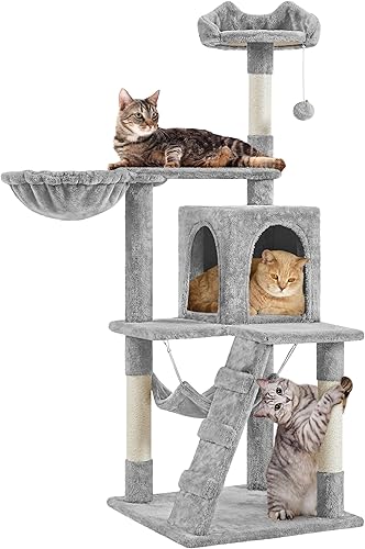 Yaheetech Árbol para gatos con poste rascador y túnel de hamaca de 51pulgadas Beige, Negro, Marrón, Gris oscuro, Gris Claro, Rosado