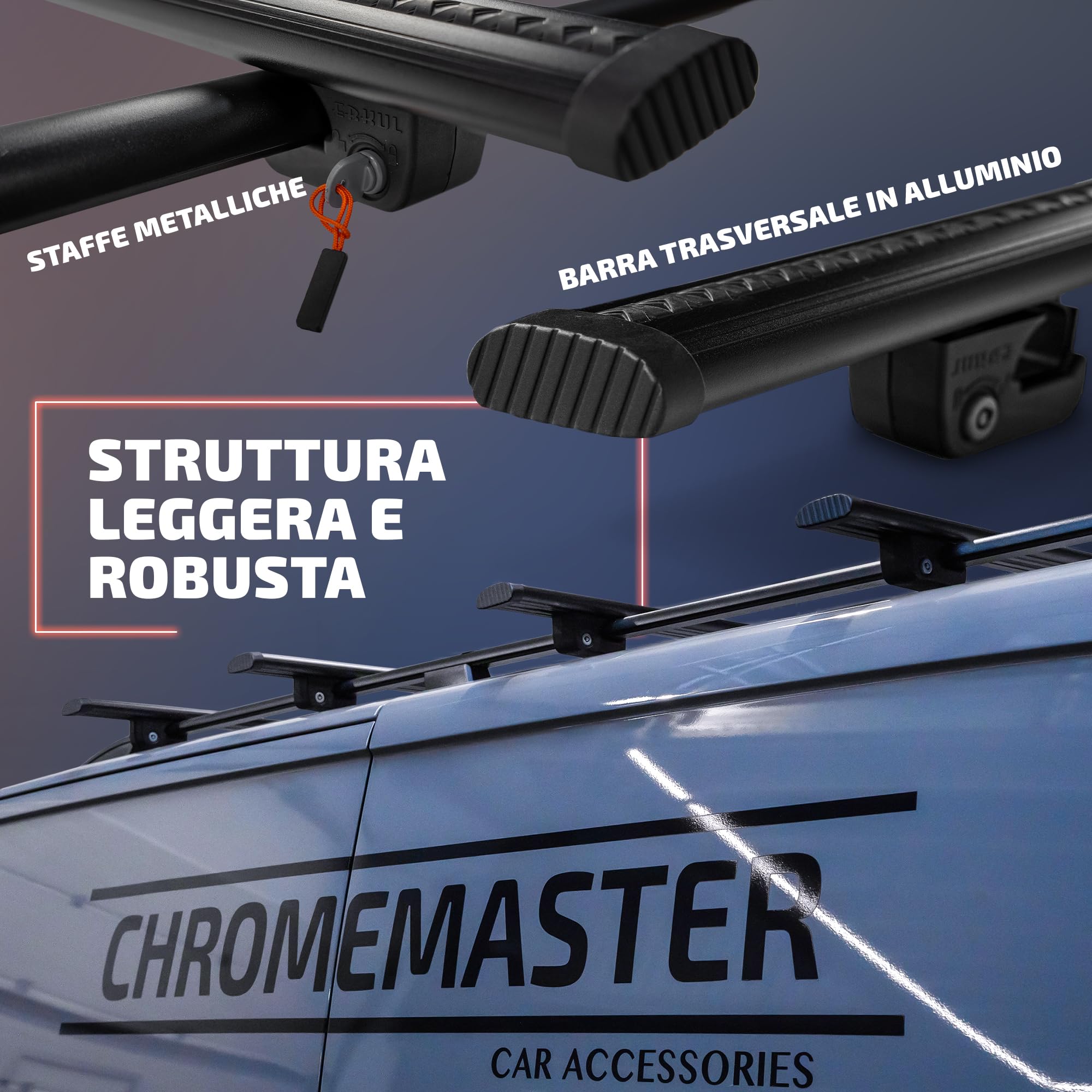 CHROMEMASTER | Barre Longitudinali Tetto e Barre Portatutto Compatibili con Dacia Logan MCV Station Wagon 2007-2013 | Kit Dedicato per il Trasporto di Carico, Attrezzature, Box e Piattaforma da Tetto