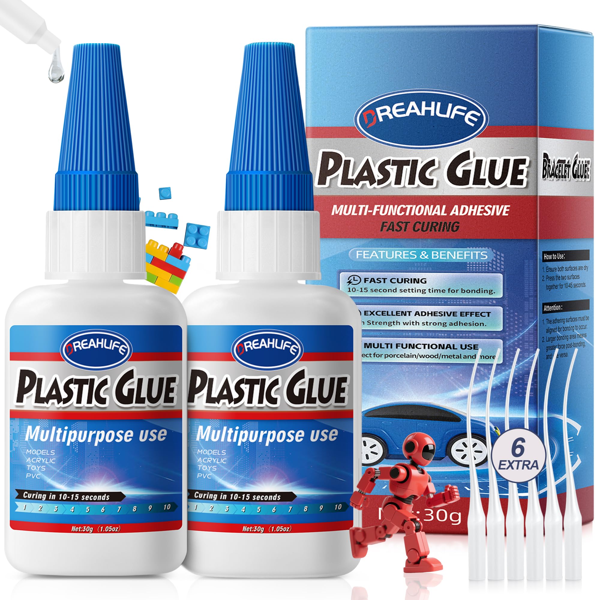 Sekundenkleber für Kunststoffe 30gx2, Modellbau Kleber, Kunststoff Kleber Ultra Stark Plastikkleber für Acryl, PLA, Spielzeug, Auto, Acryl, ABS, PVC, Rohr, DIY-Kits, Vinyl