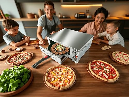 Miniatura 2 de Horno eléctrico de pizza de 12 pulgadas para interiores, horno de pizza de encimera con ventana visual, máquina de pizza comercial con mango