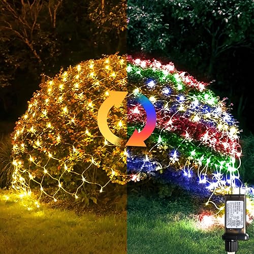 Miniatura 9 de JMEXSUSS 200 luces LED azules de red de Navidad, 9.8 pies x 6.6 pies, luces de arbusto de Navidad conectables con control remoto, 8 modos de