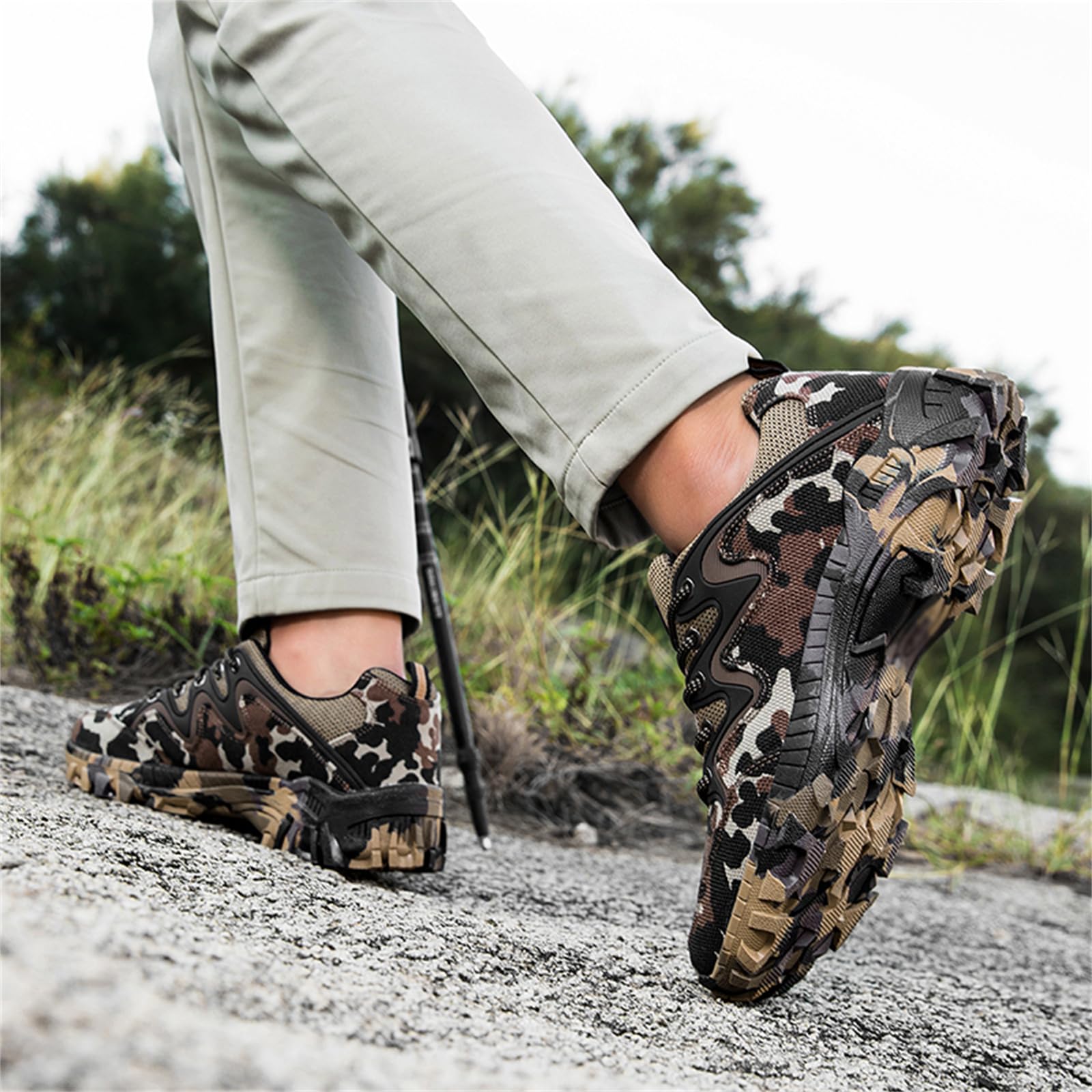 Męskie buty trekkingowe niskie trampki płótna chodzenia kemping | Lekkie i przewiewne, Antypoślizgowe sznurowane, casualowy outdoorowy, Obuwie trekkingowe i podróżne