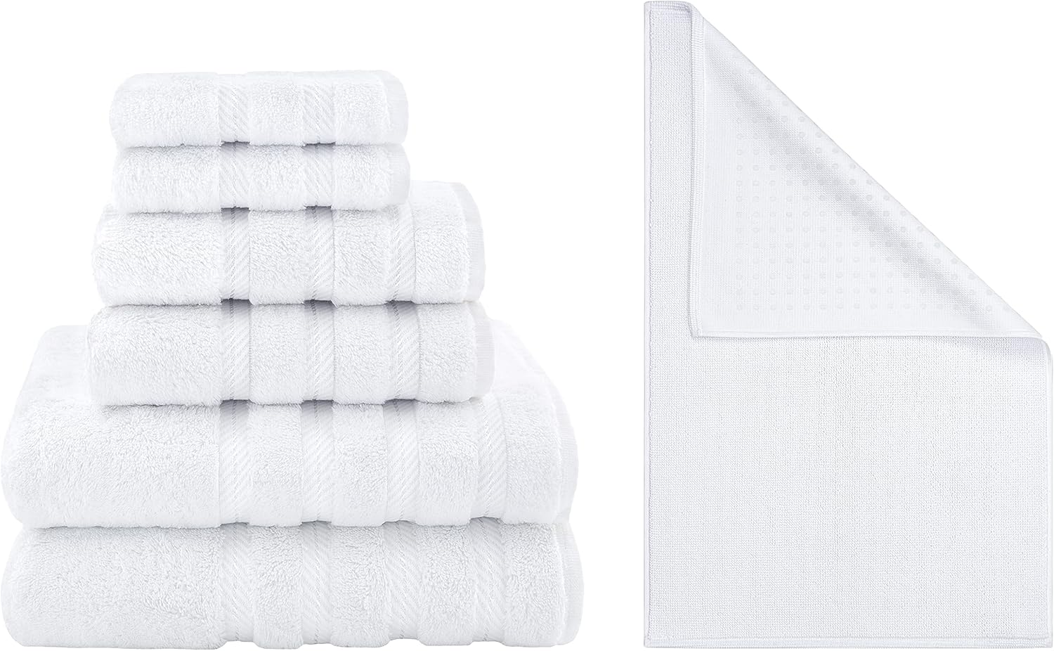 American Soft Linen 6 Piece Towel Set and 20X34 Bath Mat Bundle