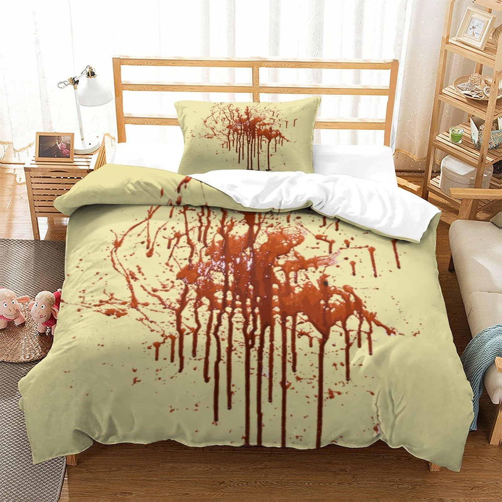 P1S9U7W5Y Artistic 3D Printed Blood Stain Duvet Cover Set 3pcs Microfiber Bloody Design Bedding Set Single（135x200cm）