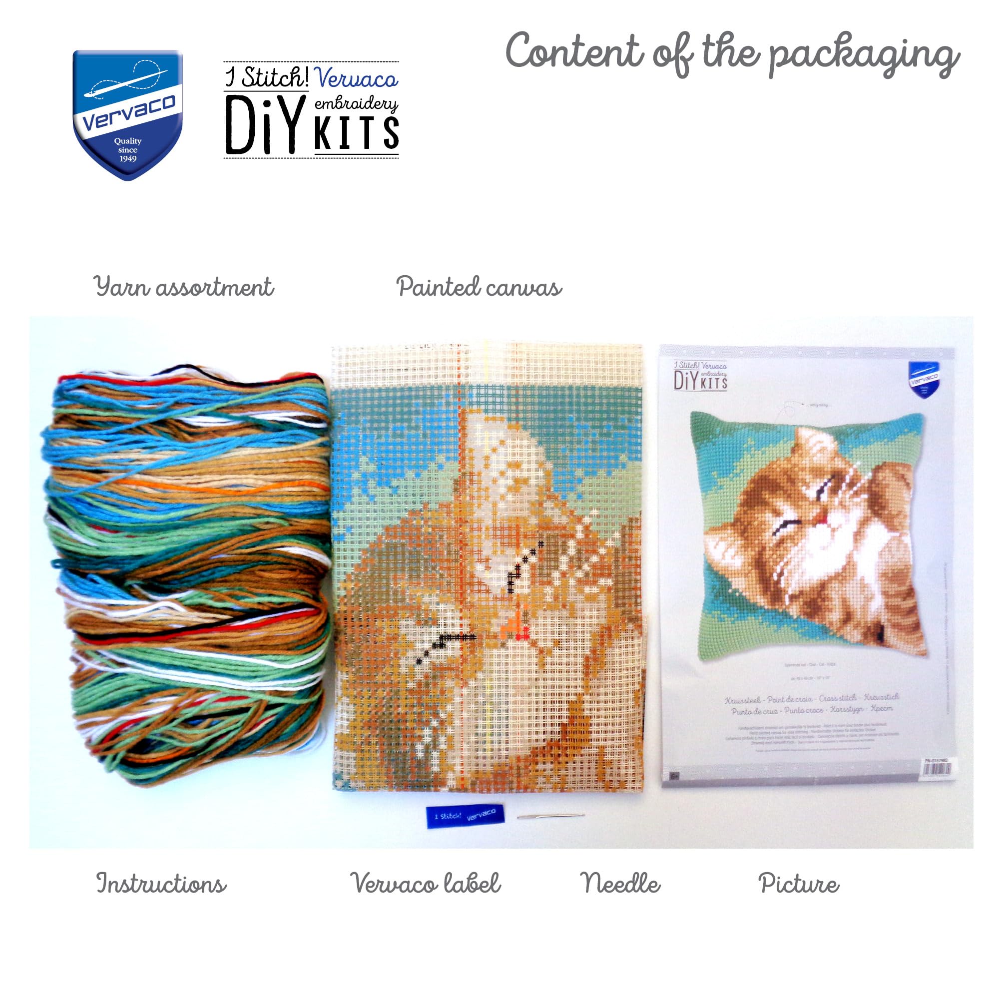 VERVACO Kit Cuscino Punto Croce GATTO Set Ricamo Principianti Cuscini Gobelin Decorativi ca. 40 x 40 cm Accessori Per Lavoretti Creativi DIY Casa Decor Hobby Adulti Cross Stitch