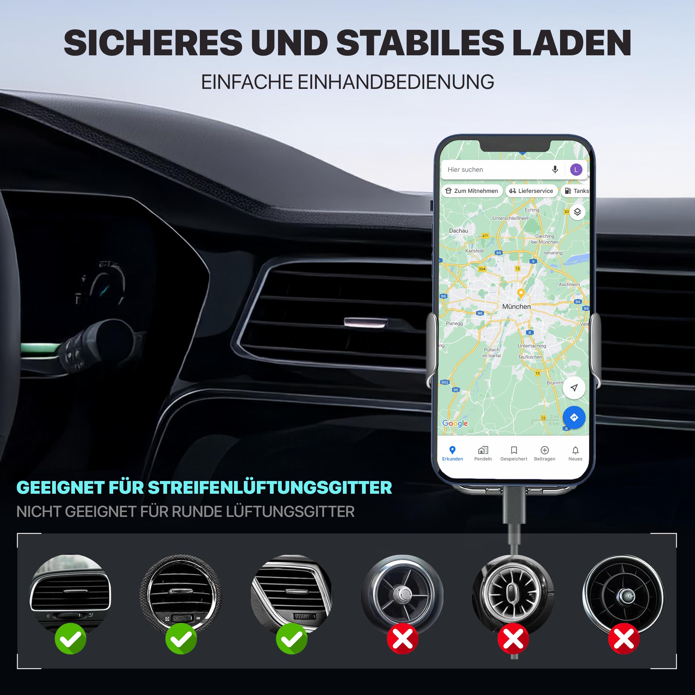 [ Test SEHR GUT, Note 1.1 *] AXRED V8 15W Handyhalterung Auto mit Ladefunktion, Automatische Locking & Touch Entriegelung, Kabellose Schnellladen Qi Handy KFZ Halterung Kompatibel mit iPhone Samsung