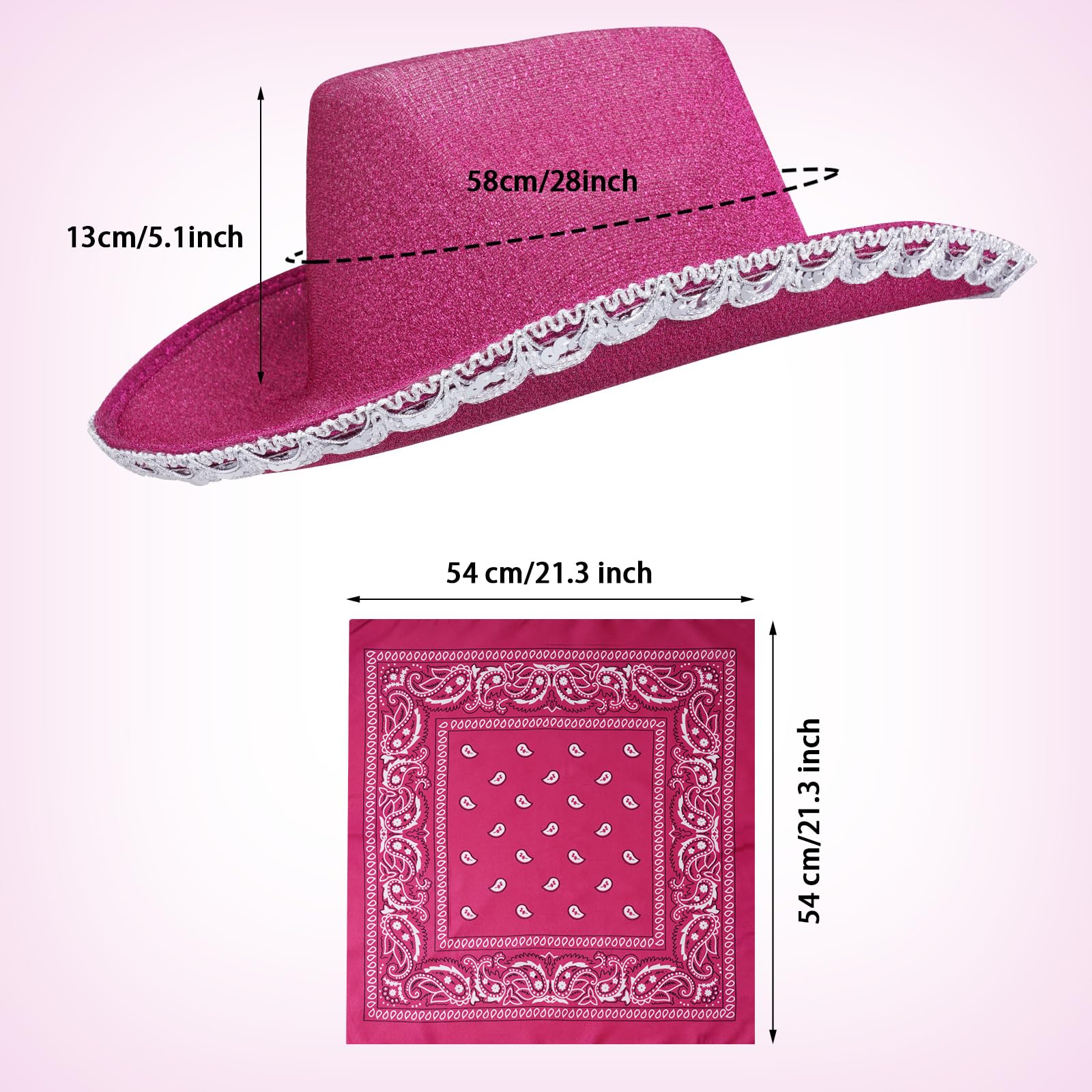 tiggell Cowboy Hat Costume Cowgirl Hat with Heart Shaped Sunglasses & Bandana for Western Cowboy Halloween Cosplay Dress Up (US, Alpha, One Size, Rose)