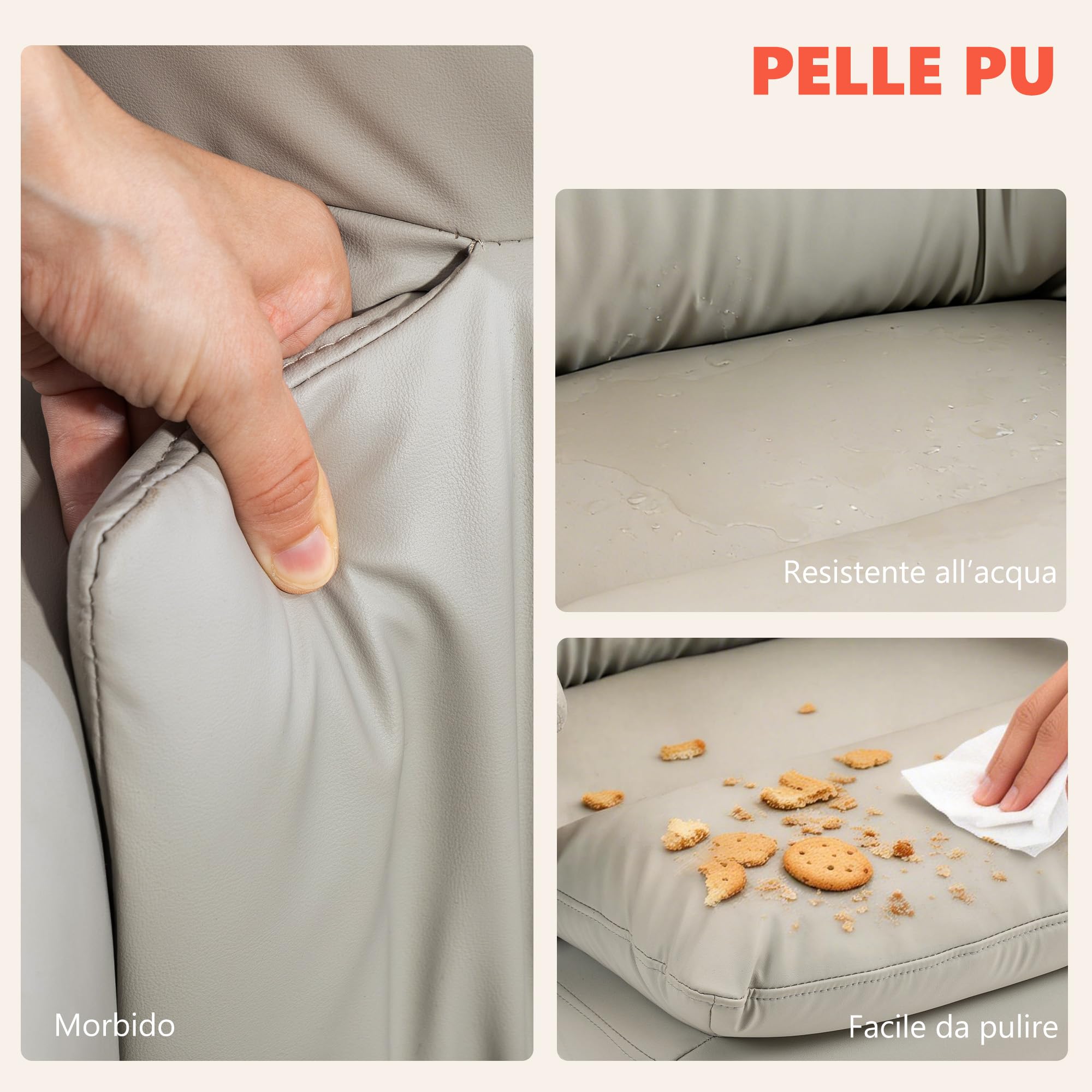 HOMCOM Sedia da Ufficio con Massaggio a 6 Punti Riscaldata Grigio Chiaro | Sedia Reclinabile 135° in Pelle Finta con Poggiapiedi, Braccioli Imbottiti, Altezza Regolabile, Schienale Alto