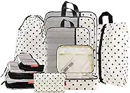 U+U 10 Set Compression Packing Cubes - Travel Organizers with Laundry Bag, Space-Saving Suitcase Organizer, Expandable Packing Organizers for Travel Essentials (Polka Dot)