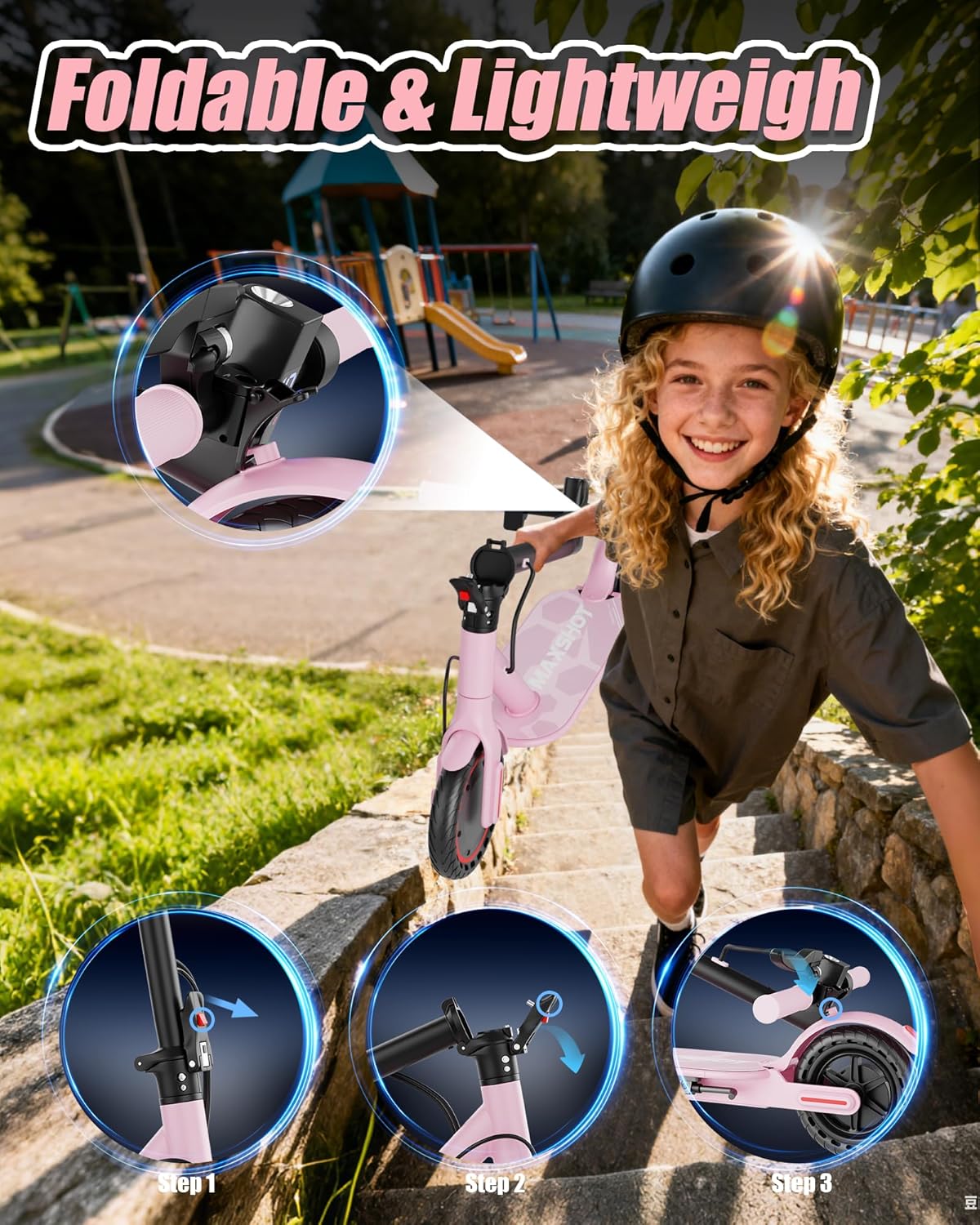 Electric Scooter, 6.5“/8.5" /10" /14" Tire, 9/16/19/22 Mph Top Speed, 10/12/16/21/27/28/49/50 Miles Long Range, Folding Escooter for Adults and Kids with Seat Bag, Dual Braking, Dual Suspension, App