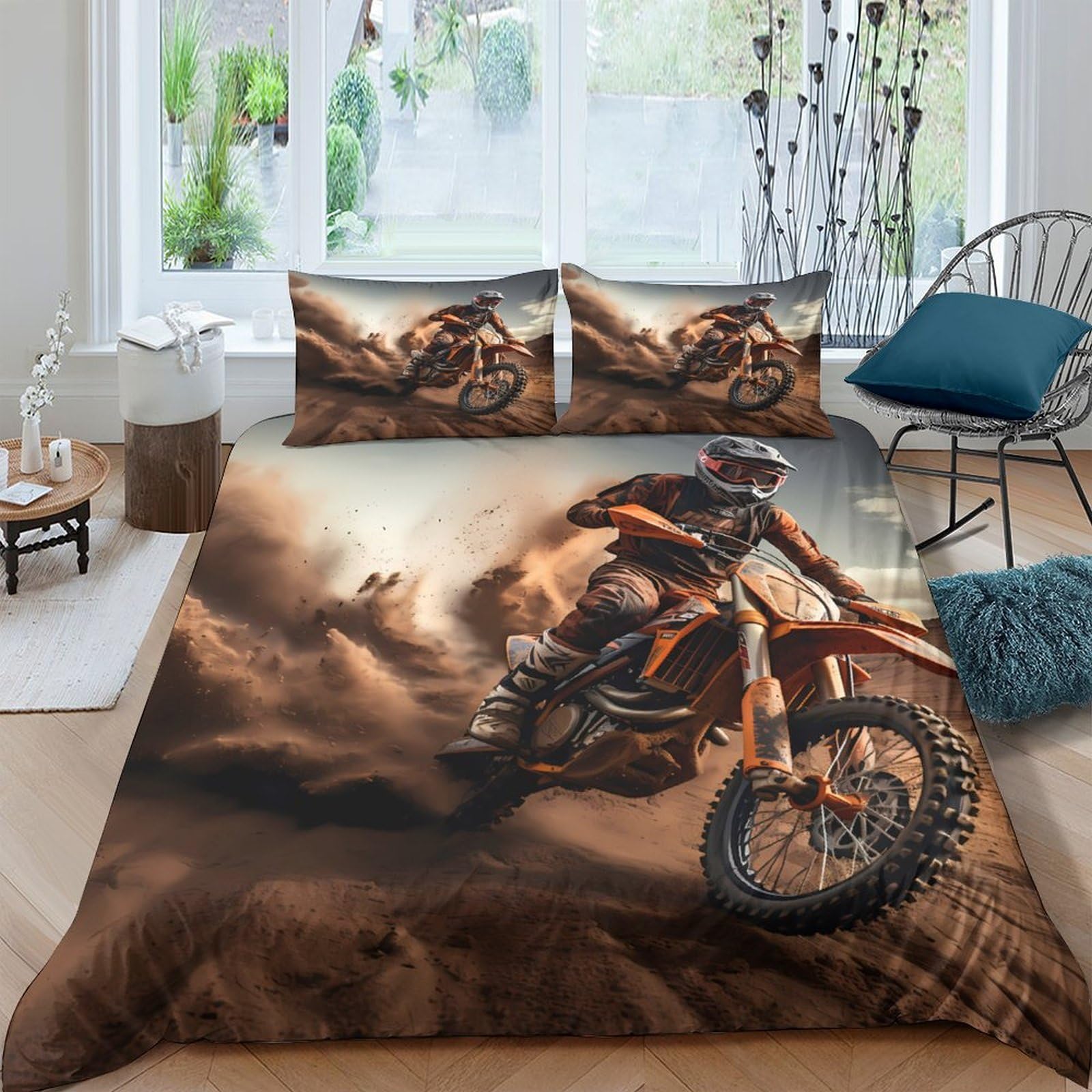 Ctjqhvkz Style-7 3D Printed Motocross Racing Fitted Sheet Microfiber Soft Dirt Bike Bed Cover For Bedroom Guest Room Dorm Decor Single（135X200cm）