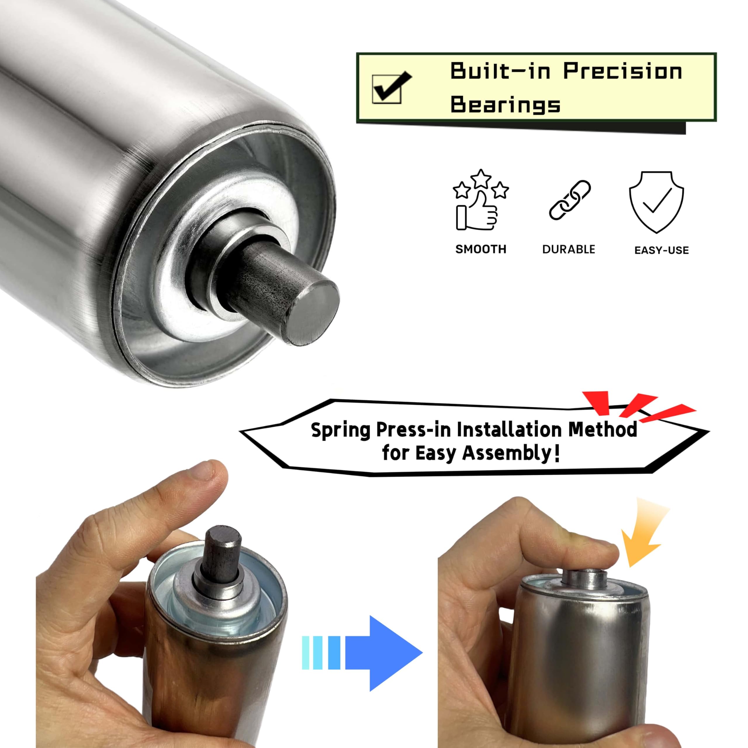 Conveyor Roller 2" Diameter 6" Length, Heavy Duty Stainless Steel Gravity Transmission Replacement Part for Rollers Conveyor, Logistics Warehouses, Woodworking Table, Kayak, Dock — Amazon image 3