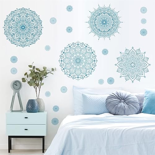 Miniatura 31 de Kazova Calcomanía de pared de mandala, calcomanías de pared de mandala de loto, calcomanías de pared de flores extraíbles para despegar y pegar