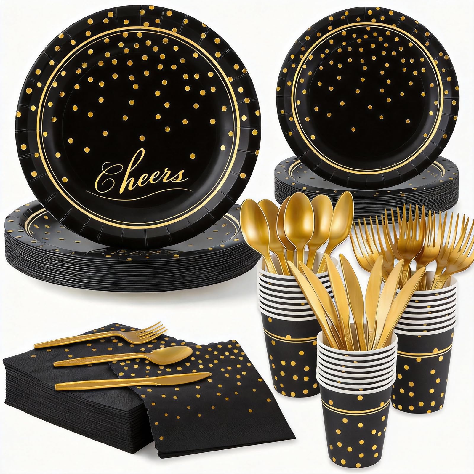 168 Pcs White & Gold Party Plates & Napkins -13