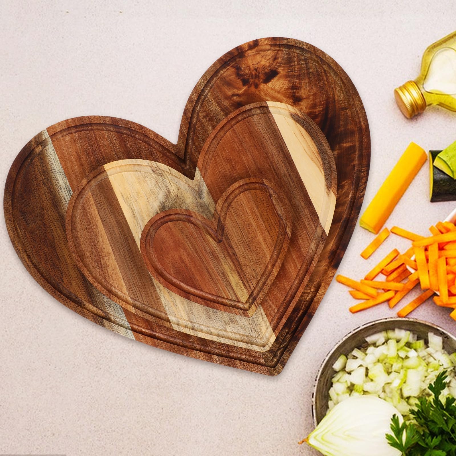 3 Pièces Planche à Découper en Bois de Cœur Cuisine
