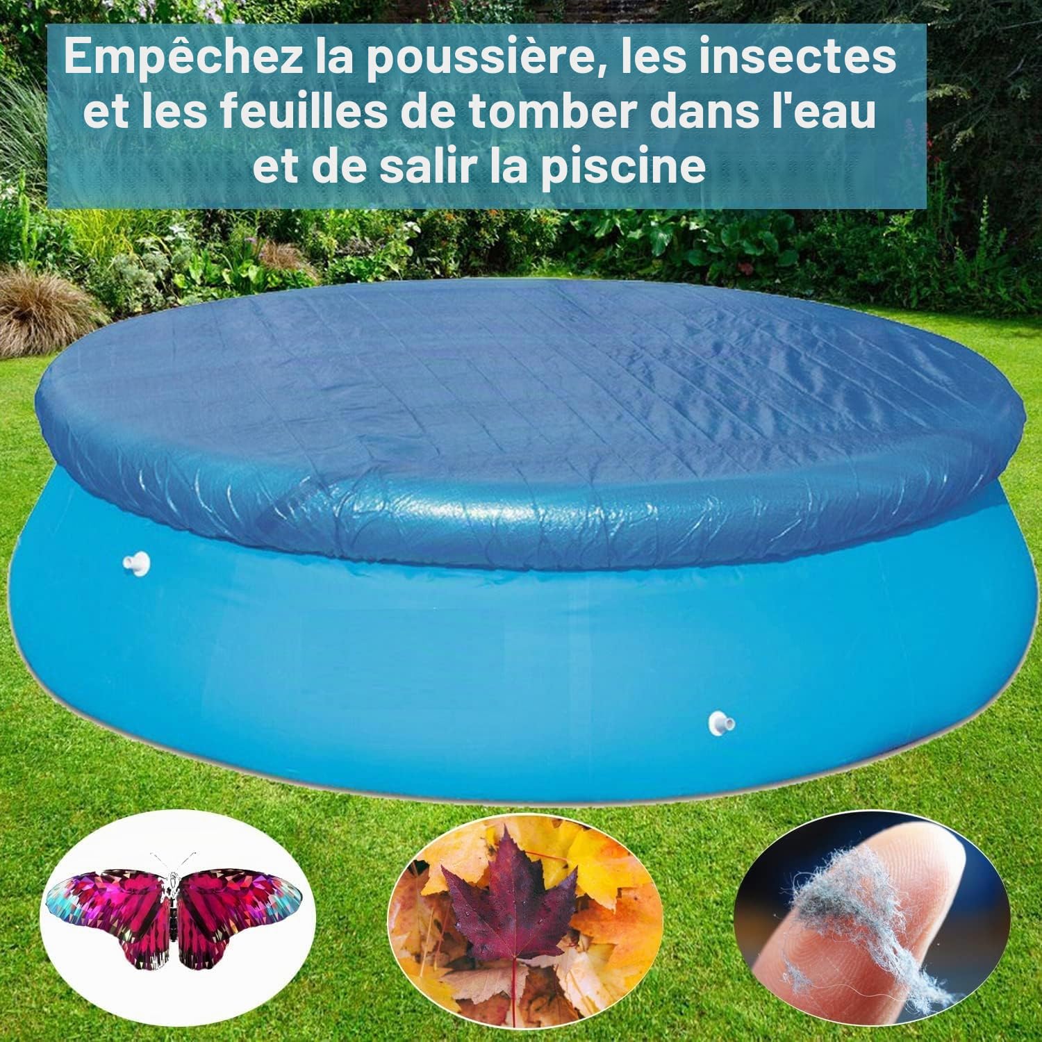 Bâche de Protection Ronde pour Piscine - Diamètre : 244 cm - Bâche de Protection en polyéthylène - Imperméable à l'eau et à la poussière