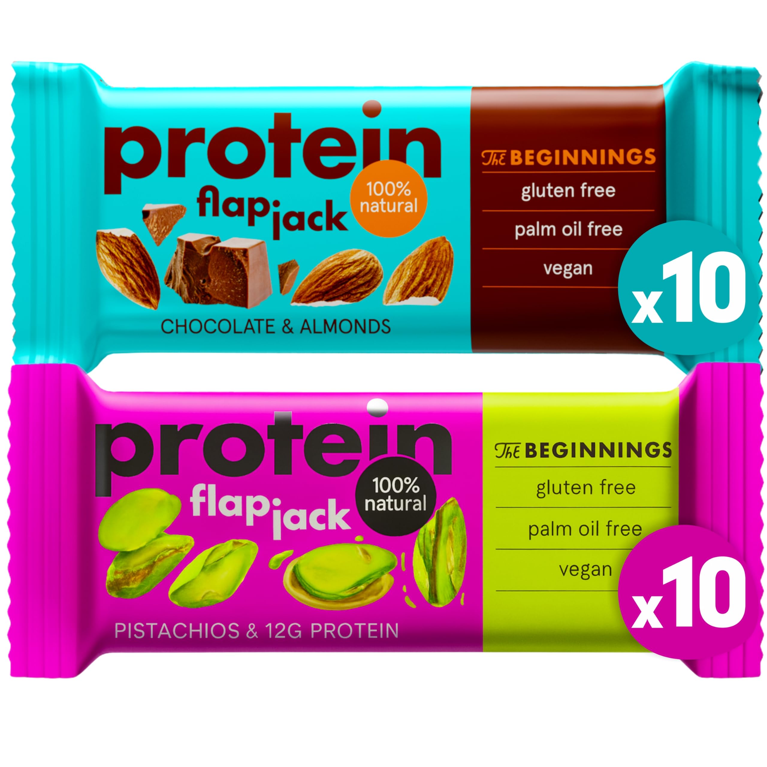 The BEGINNINGS Flapjack proteico all’avena Mix box 2 gusti x 10 barrette – 20 x 60 g (1,2 kg) – barrette proteiche di avena – vegan, senza glutine – con proteine vegetali