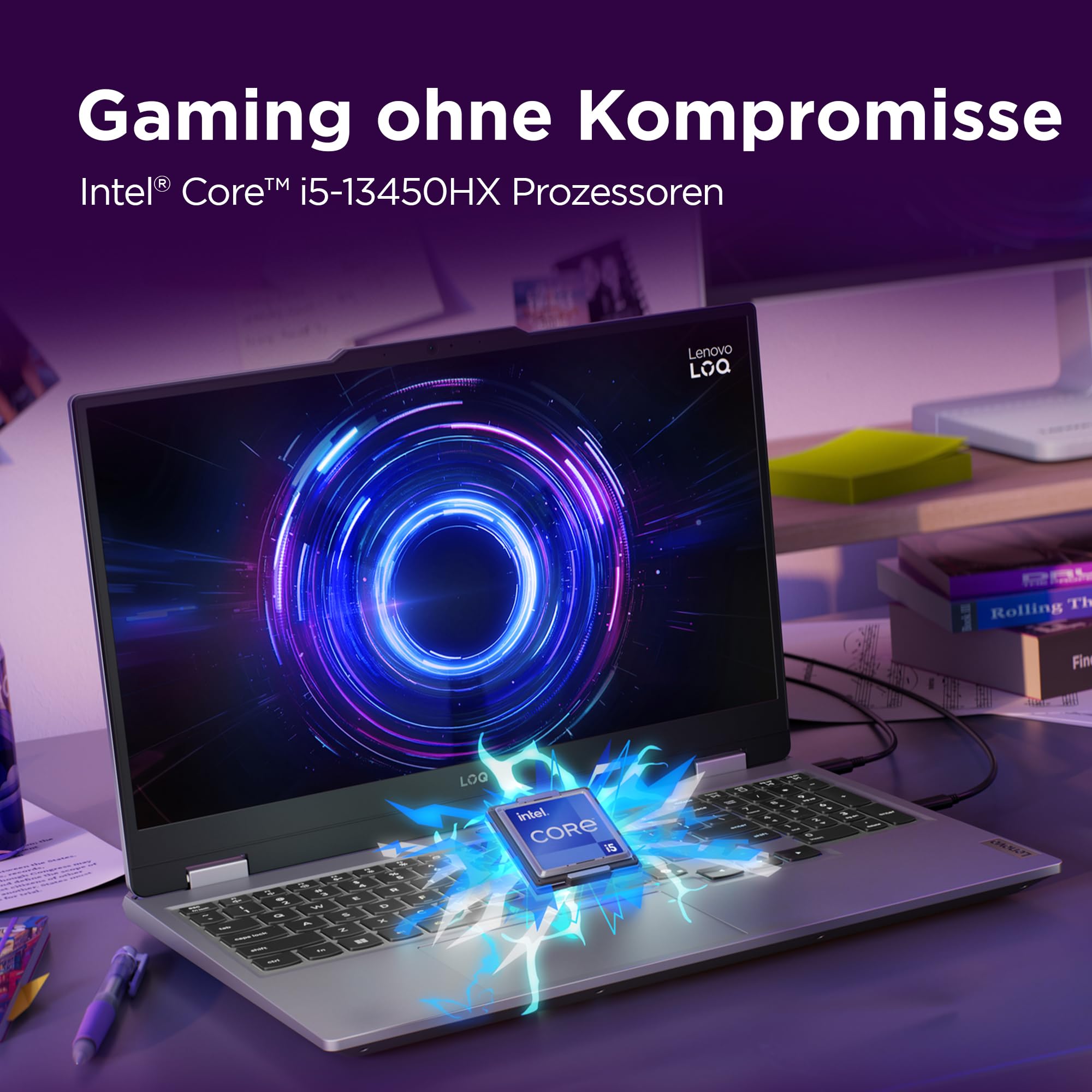 Lenovo LOQ Gaming AI Laptop | 15.6" Full HD 144Hz | NVIDIA GeForce RTX 5060 8GB | Intel Core i5-13450HX | 16GB RAM | 1TB SSD | Win11 | QWERTZ Weiß beleuchtet | Grau | 3 Monate GamePass