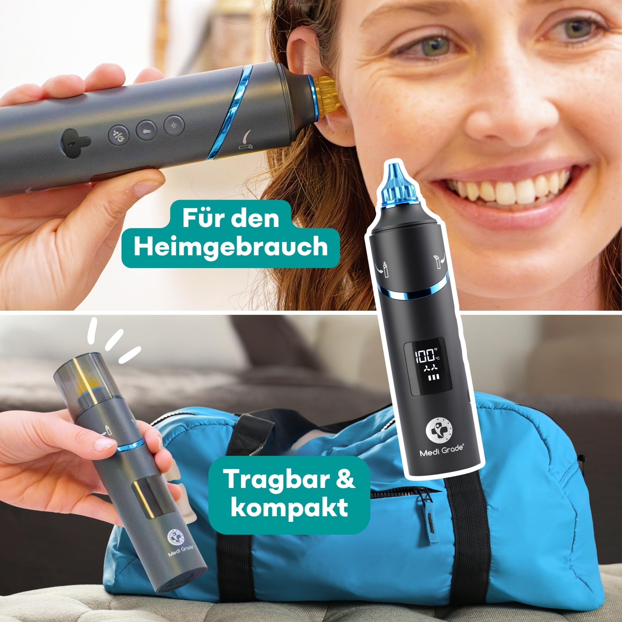 Medi Grade Ohrentrockner mit Rotlicht und einstellbarer Temperatur, USB-C