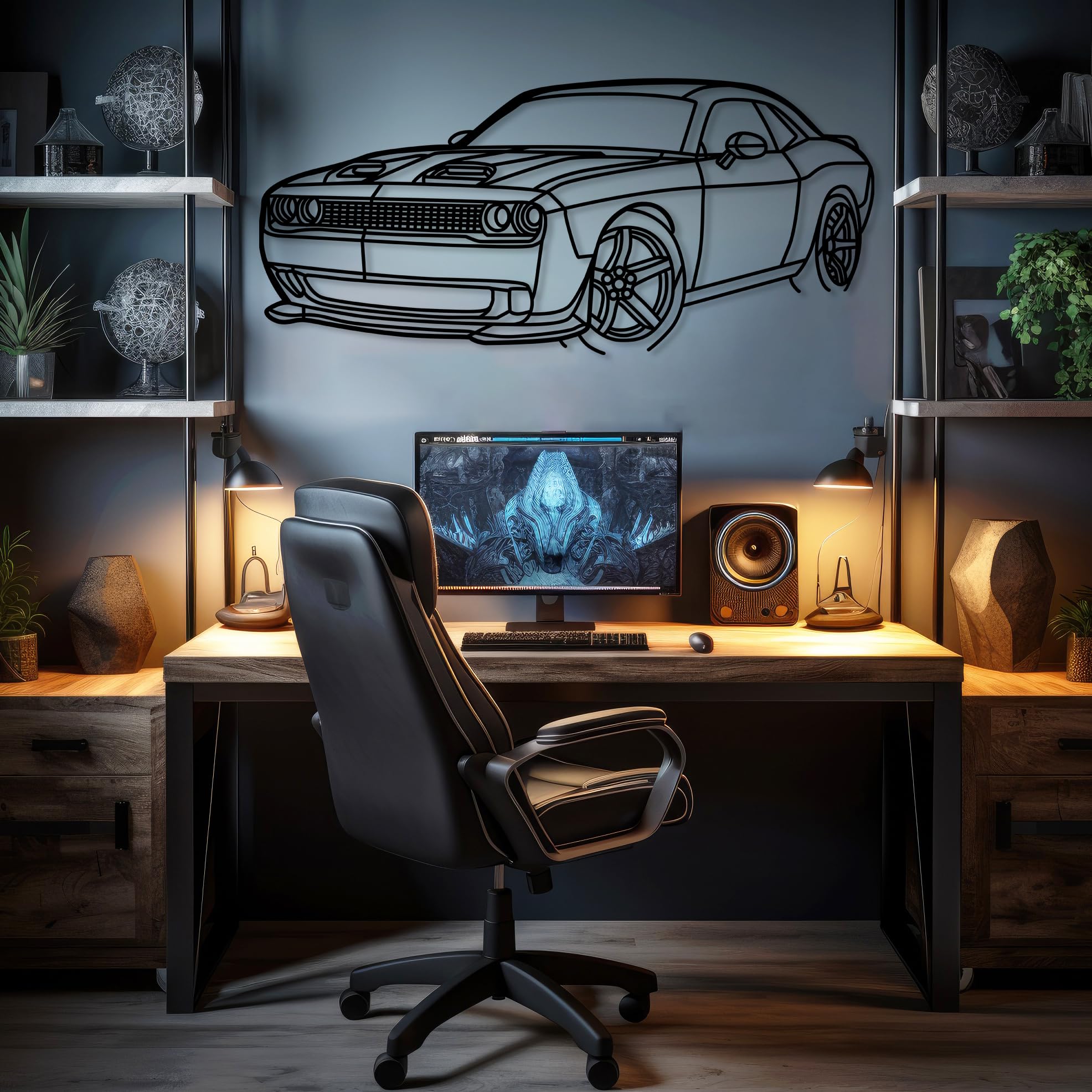 SRT 2023 Angle Silhouette Model Metal Car Wall Art, Sports Car, Automotive Line Decoration, Minimalist Sculpture for Garage, Man Cave, Indoor Outdoor Wall Decor, Gift for Boyfriend and Car Lovers (Black - 40 x 12.9” / 101 x 33 cm)