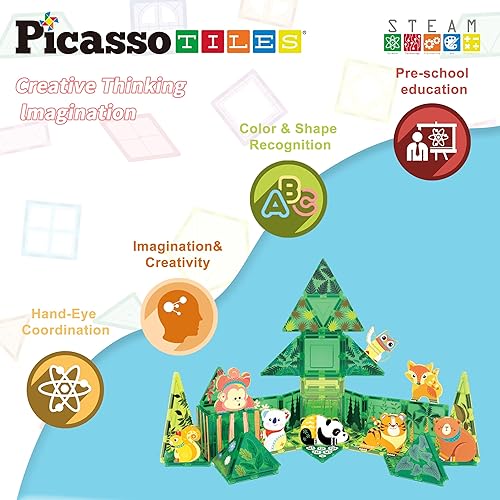 Miniatura 10 de PicassoTiles 8 piezas de bloques de construcción de azulejos magnéticos, 8 figuras de acción de animales marinos, accesorios magnéticos, juego de