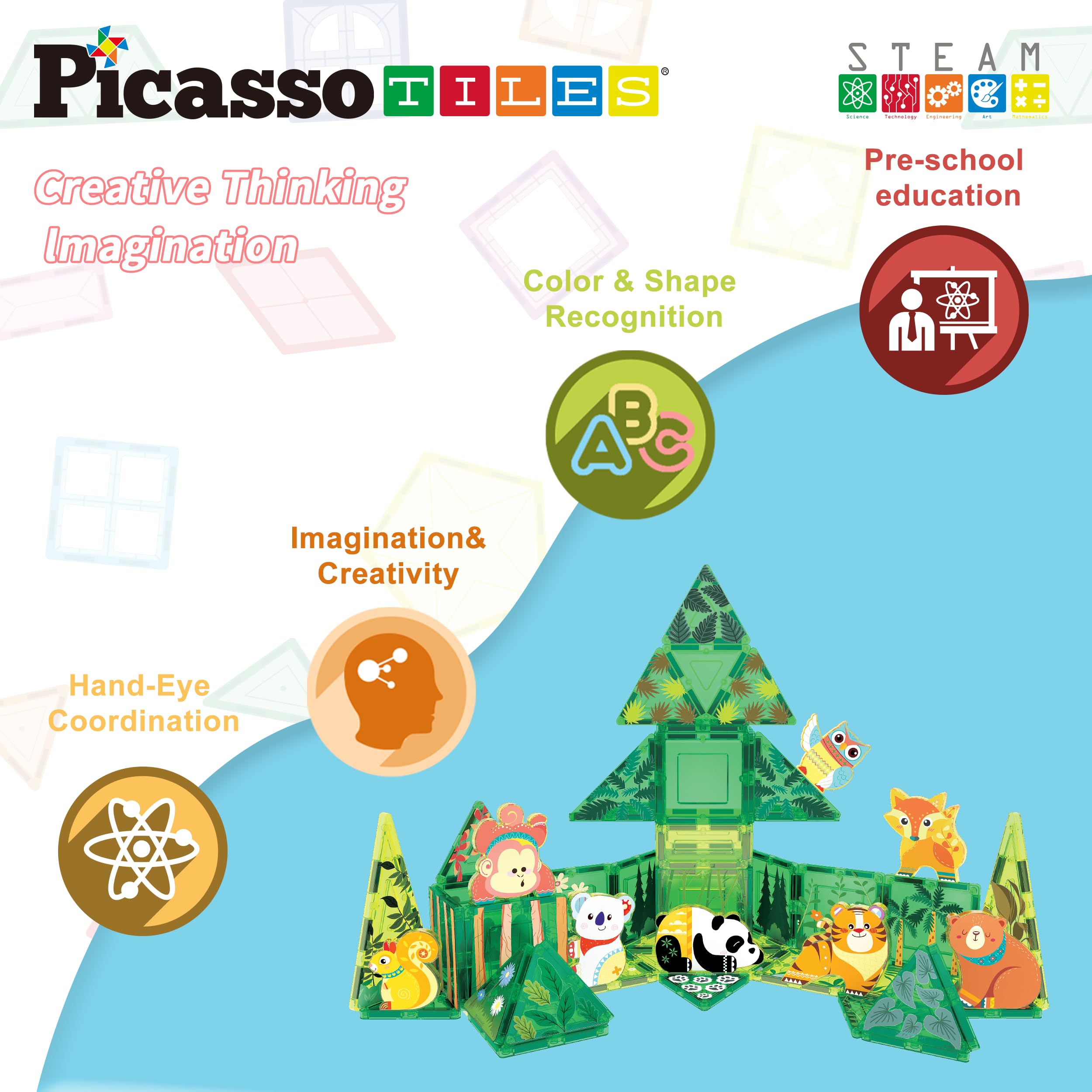PicassoTiles Magnet Tile Building Blocks 8 Magnets Forest Animal Action Figures Compatible Magnetic Accessory Tiles Construction Toy Set STEM Educational Learning Toddler Girls Boys Ages 3+ PTA26 - Image 3