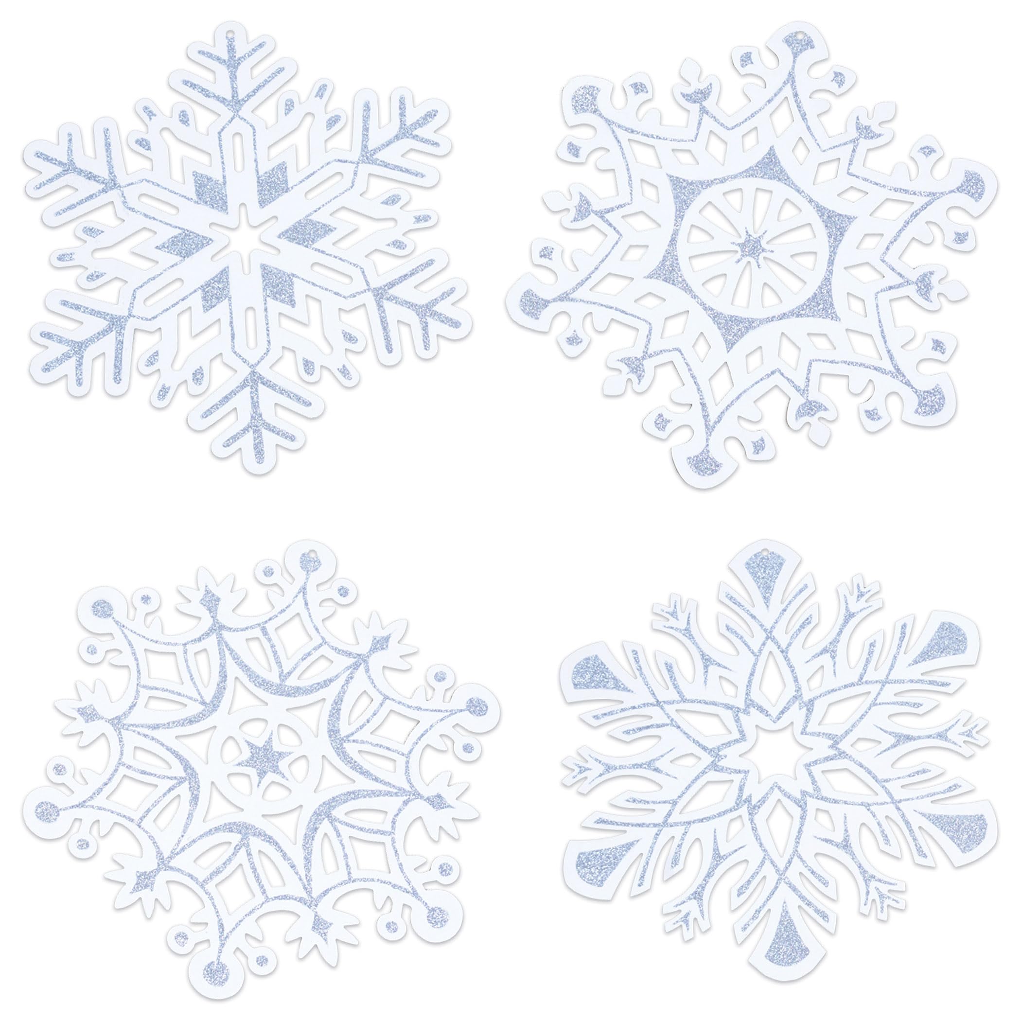 A Beistle Creation 20369 Pkgd-Cortes de Copos de Nieve con Purpurina, Papel, Blanco/Plateado