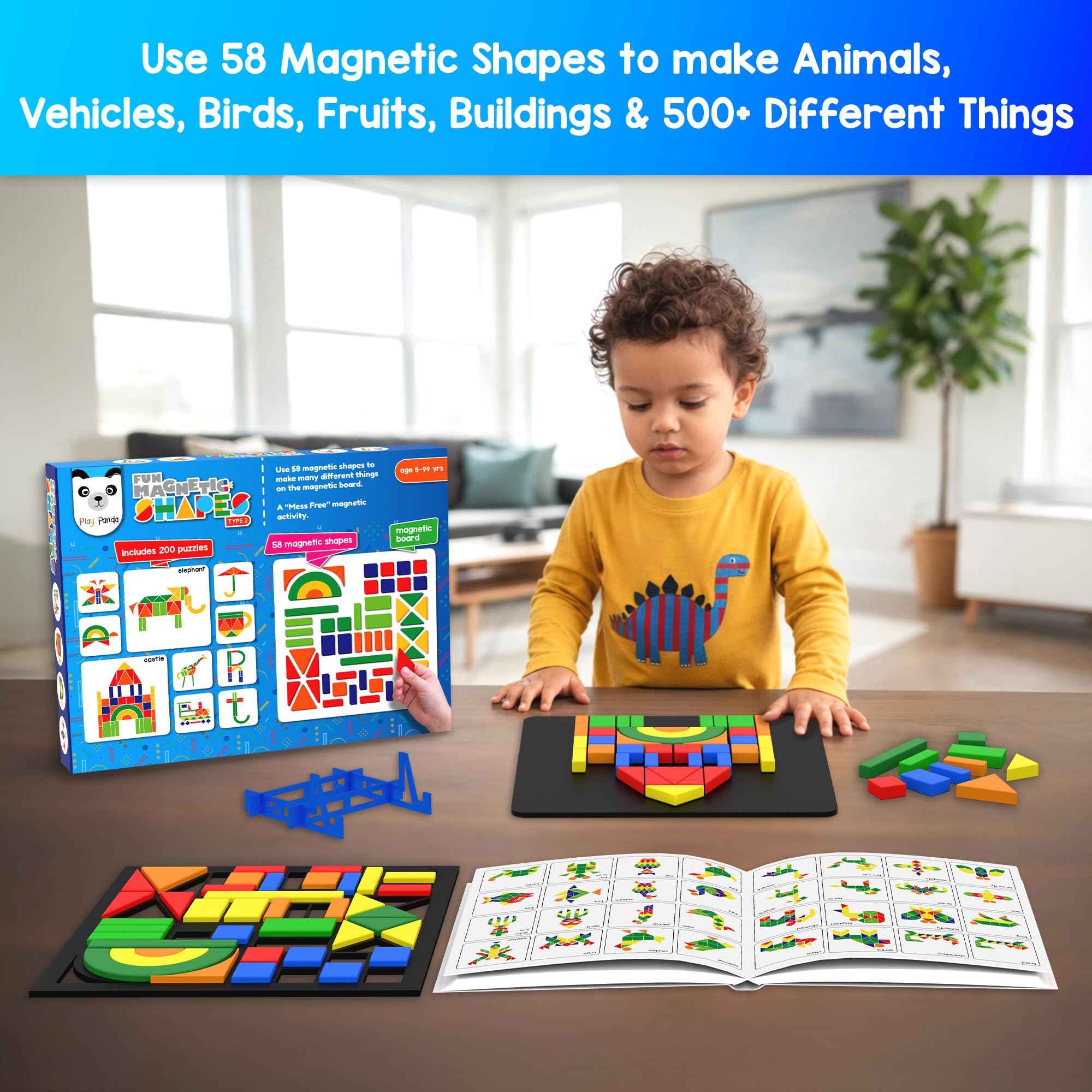 Play Panda Magnetic Puzzle Set for 4+ yrs Kids with 58 Shapes & 200 Patterns 1