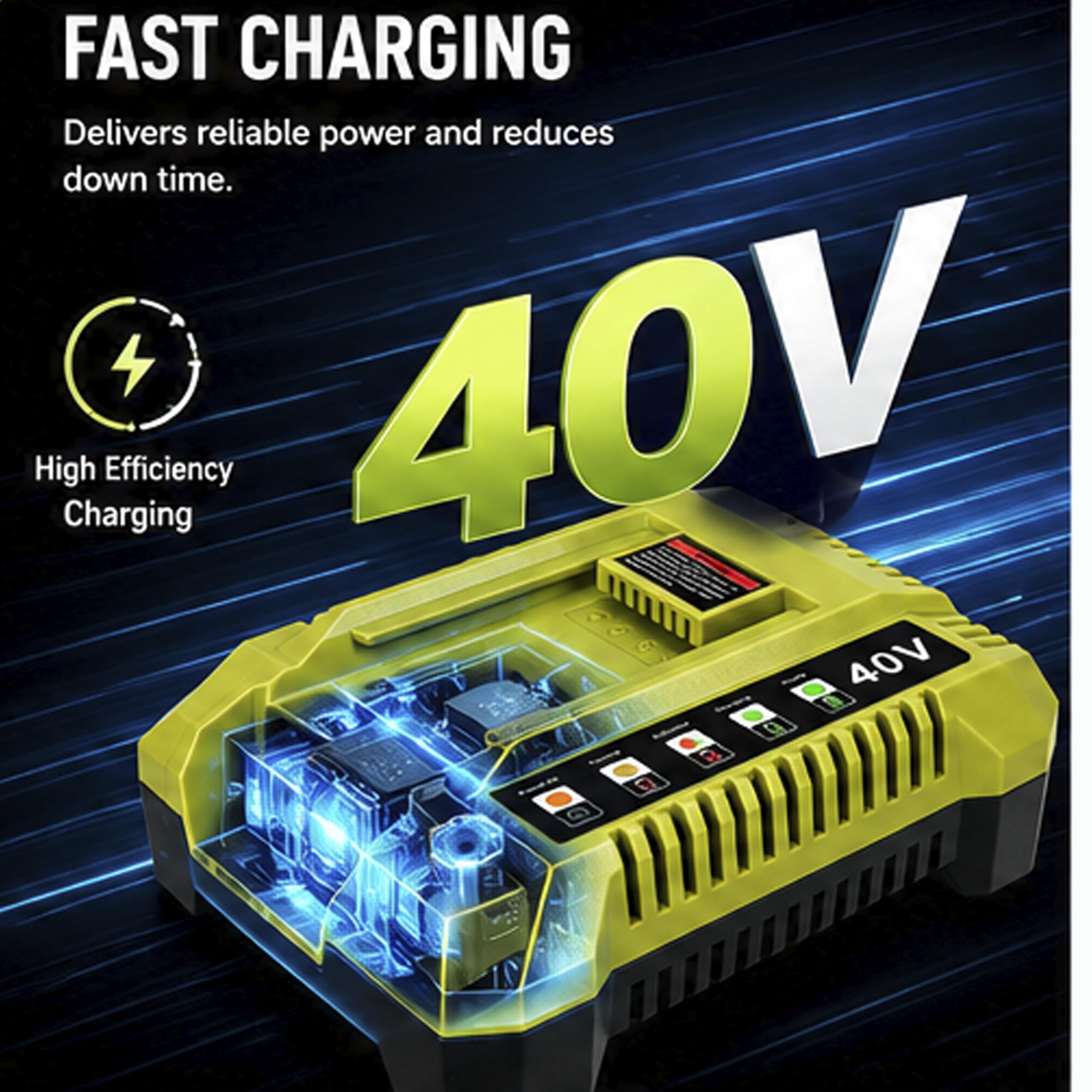 Caricabatterie 40 V per Ryobi 40 V, OP401, compatibile con batterie agli ioni di litio Ryobi da 40 Volt OP4015 OP4026 OP4030 OP4040 OP4050 OP40601