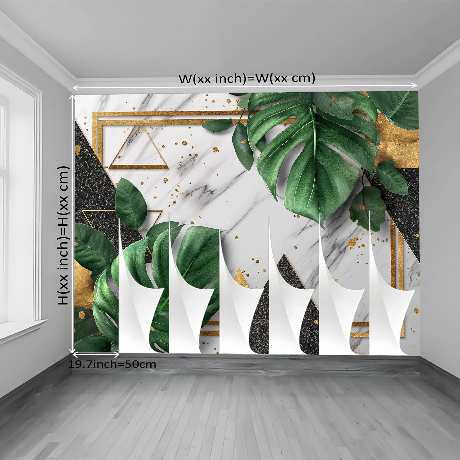 Fototapeta z włókniny 200 x 140 cm, geometryczne liście, tapeta obrazkowa do gabinetu i kącika do gier, zielona