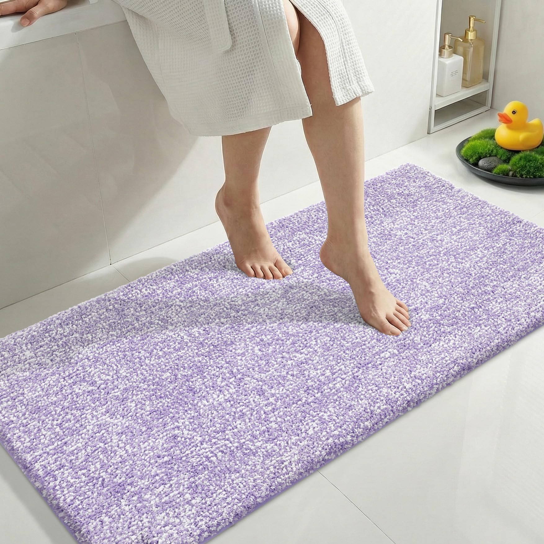 Yimobra Anti-Fatigue Non Slip Bathroom Rugs – Cushioned Dense Elastic Microfiber Bath Mat for Pressure Relief, Comfort for Tired Feet, Soft Absorbent