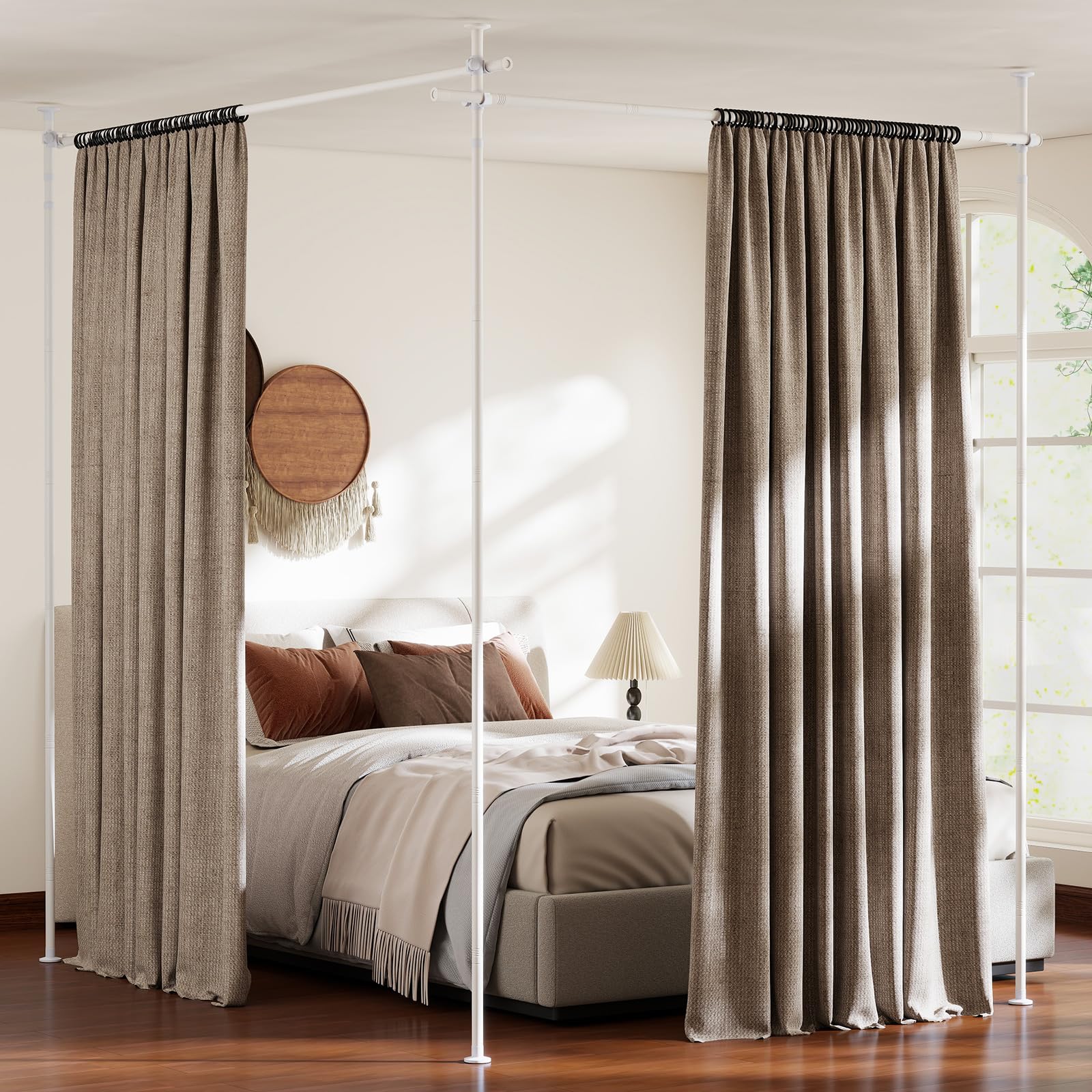 COSTWAY Tringle à Rideaux Verticale Sans Percage Extensible, Réglable Hauteur 120-314 cm x Largeur 73-360 cm, Séparateur de Pièce, Tringle Rideau Brise-vue pour Chambre, Bureau, Salon, Blanc