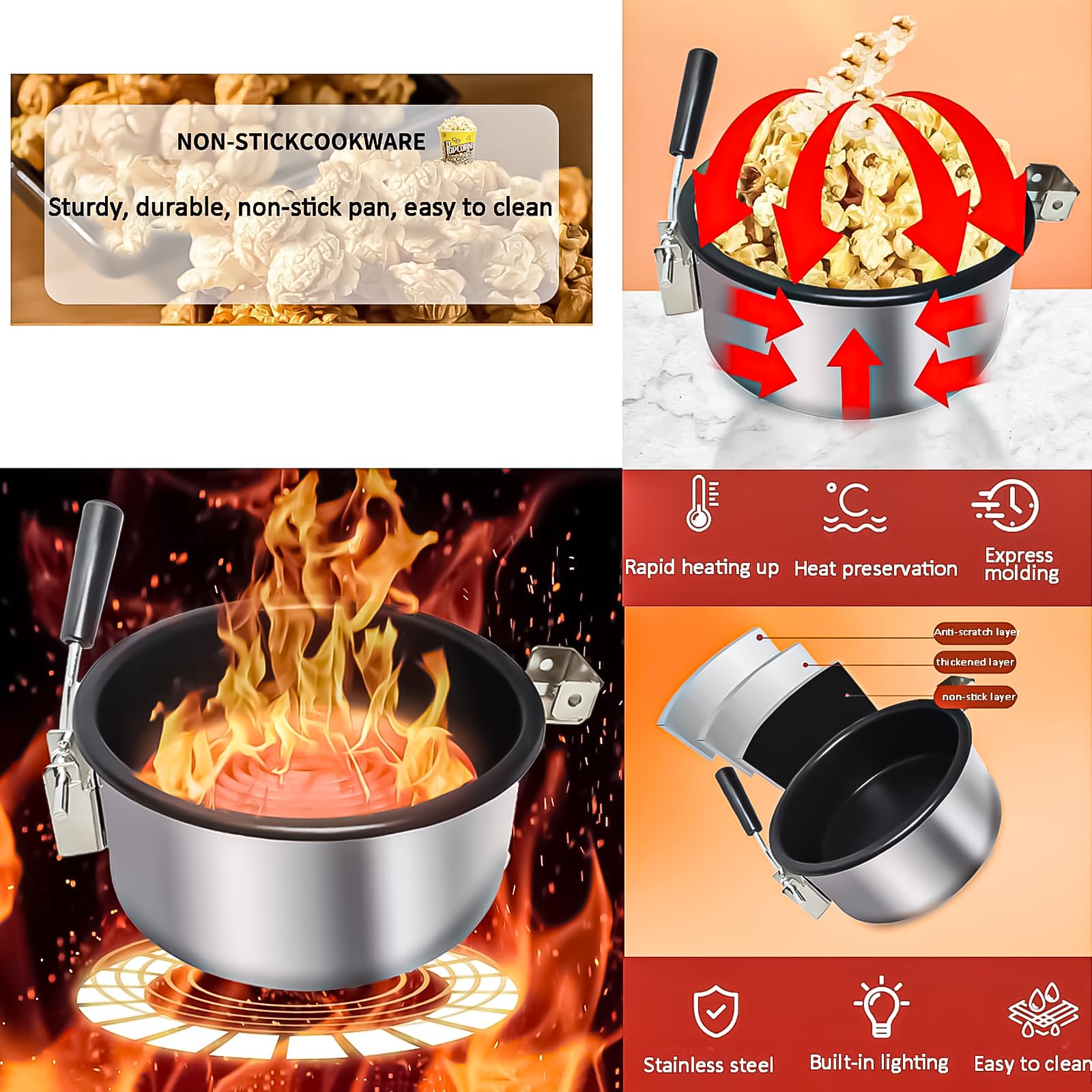 Máquina Comercial de Palomitas de Maíz con Caldero de 10 Oz y Luz de Calentamiento, 1400W, para Hogar, Cine y Negocios, Estilo Cine con Control de 3 Interruptores Flat-top
