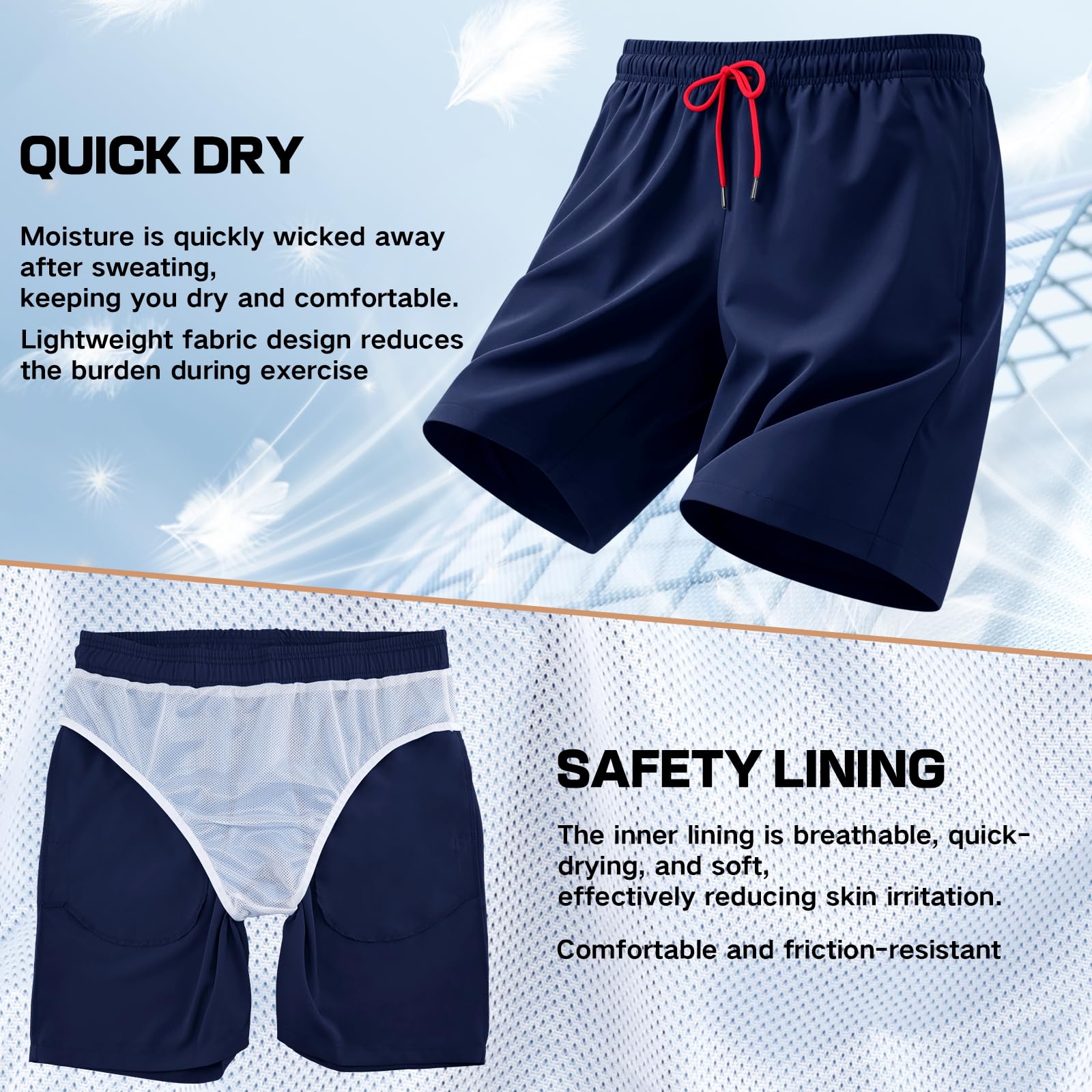 HEOAARG Badehose Herren Badeshorts Lang Mit ReißVerschlusstasche Kurze Hosen Herren Schnelltrocknend Sporthose Kurz Shorts Atmungsaktiv Schwimmhose Mit Meshfutter，Elastisch Tunnelzug