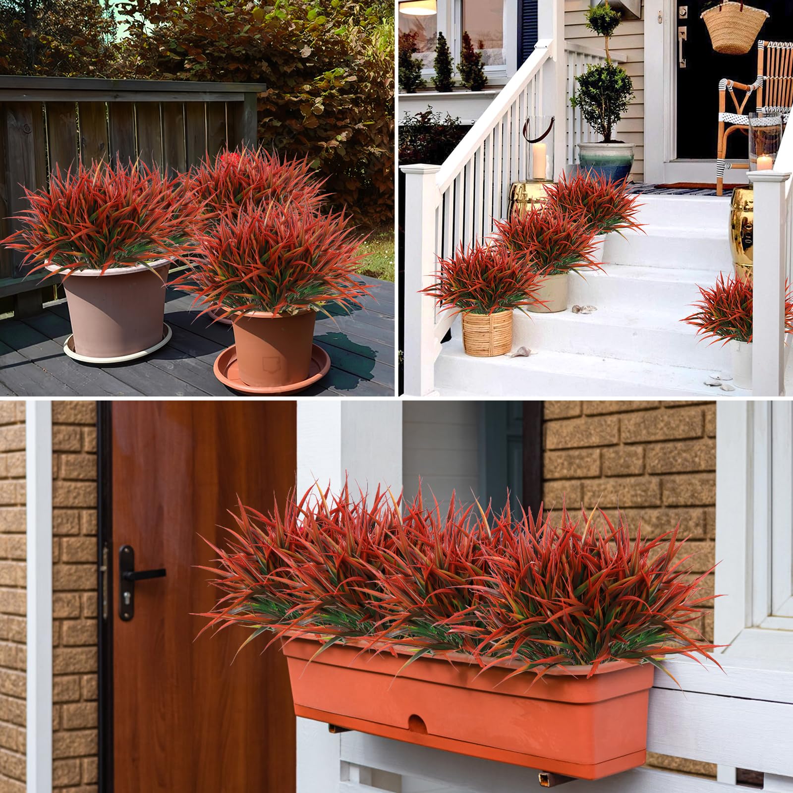 8 pezzi Piante di Erba Artificiale da Esterno Steli di Erba Finta Verde Resistenti ai Raggi UV Piante Finte in Plastica Arbusti per Primavera Estate Casa Finestra Giardino Patio Box Vialetto