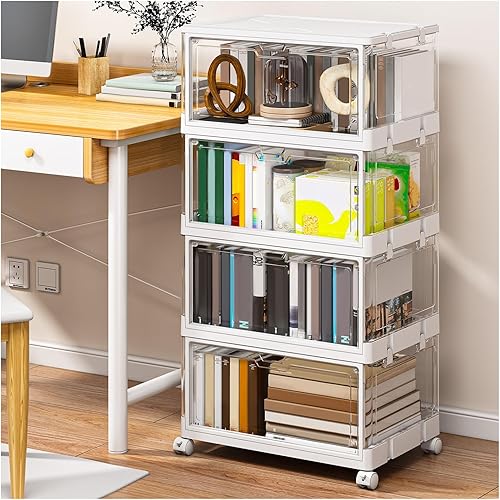 Miniatura 6 de SNSLXH Contenedores de almacenamiento transparentes con tapas y ruedas, contenedores apilables de plástico para manualidades, caja organizadora de