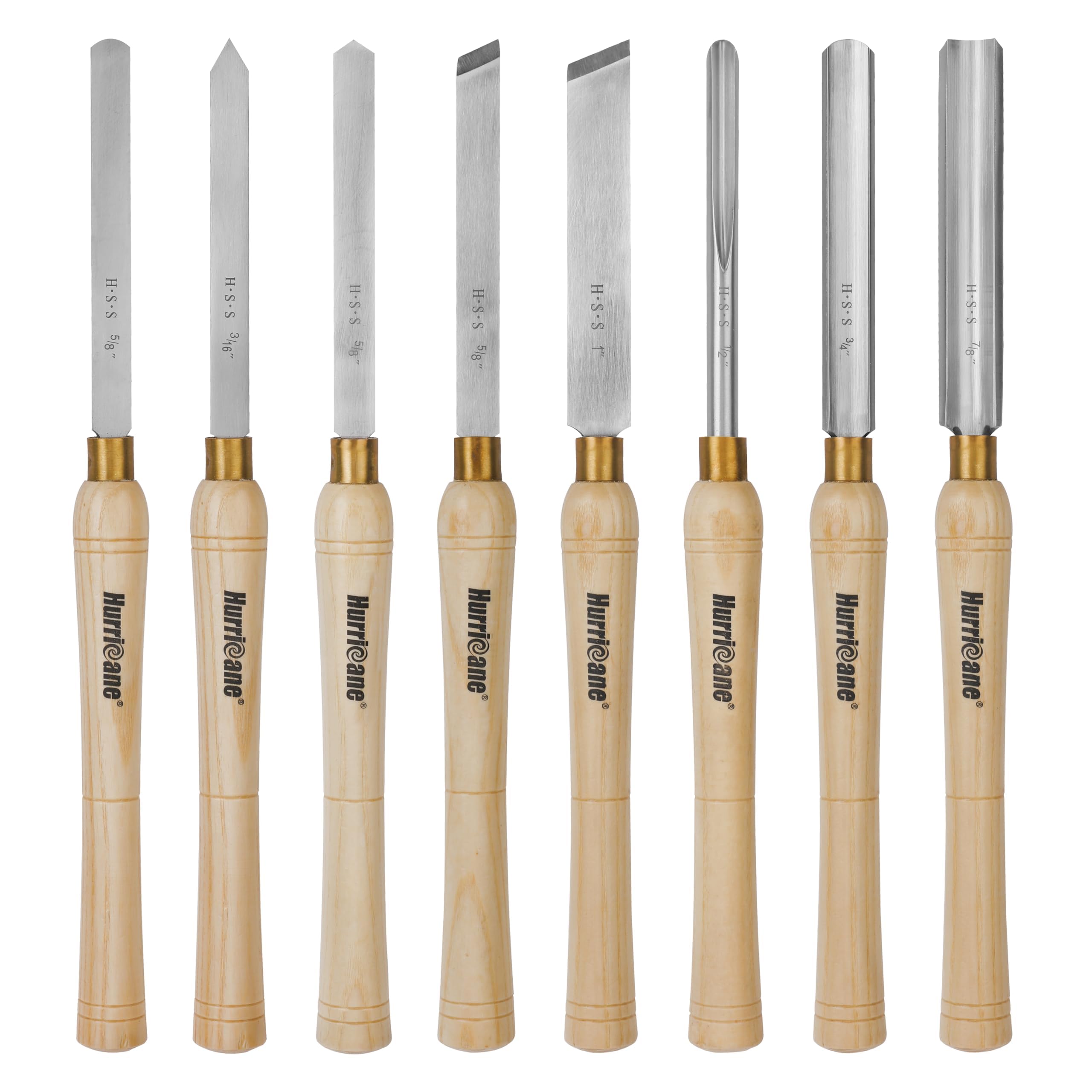 HURRICANE 8pc Wood Lathe Chisel Set, M2 HSS Wood Turning Tools