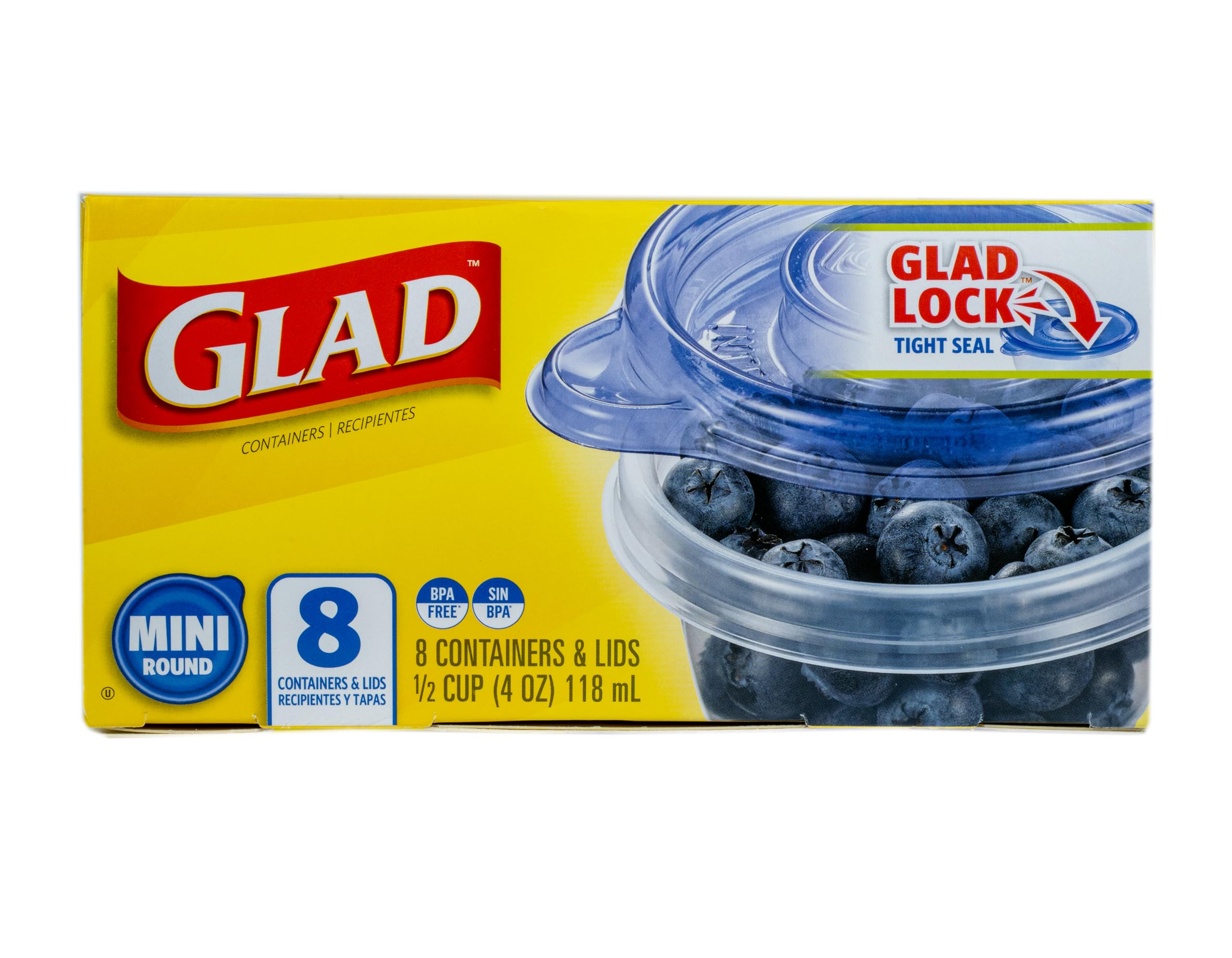 Glad Ware – Lot de 8 mini récipients alimentaires ronds pouvant contenir jusqu'à 113,4 g de nourriture | Conteneurs de 113,4 g avec couvercles, 8 pièces