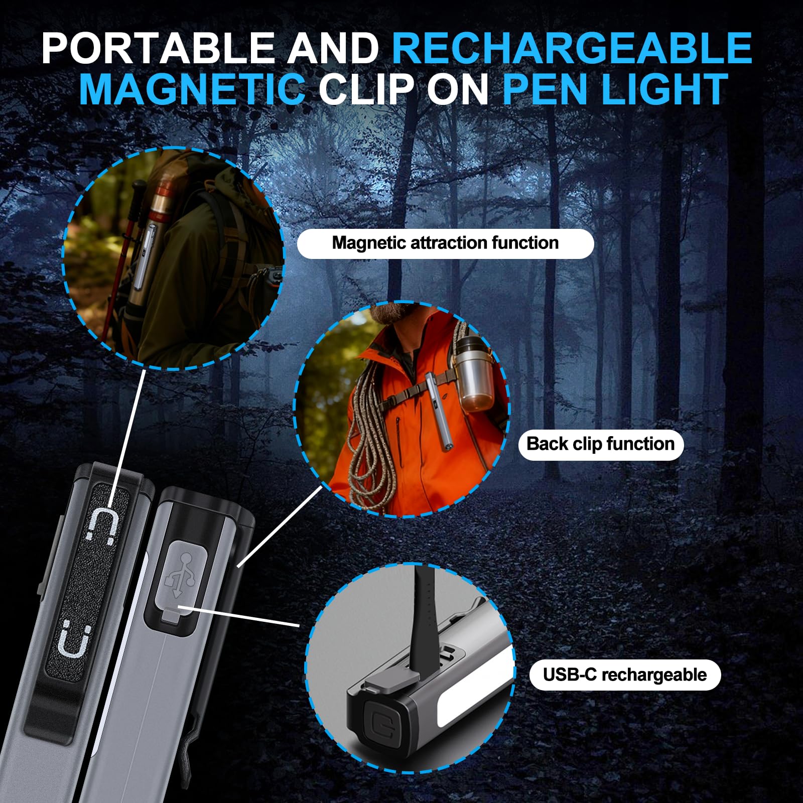 Wiederaufladbare Taschenlampe, COB, klein, tragbar, 6 Modi, LED, wasserdicht, Taschenclip für Zuhause, Auto, Notfälle, Inspektion, Arbeit, Reparatur, 4 Stück