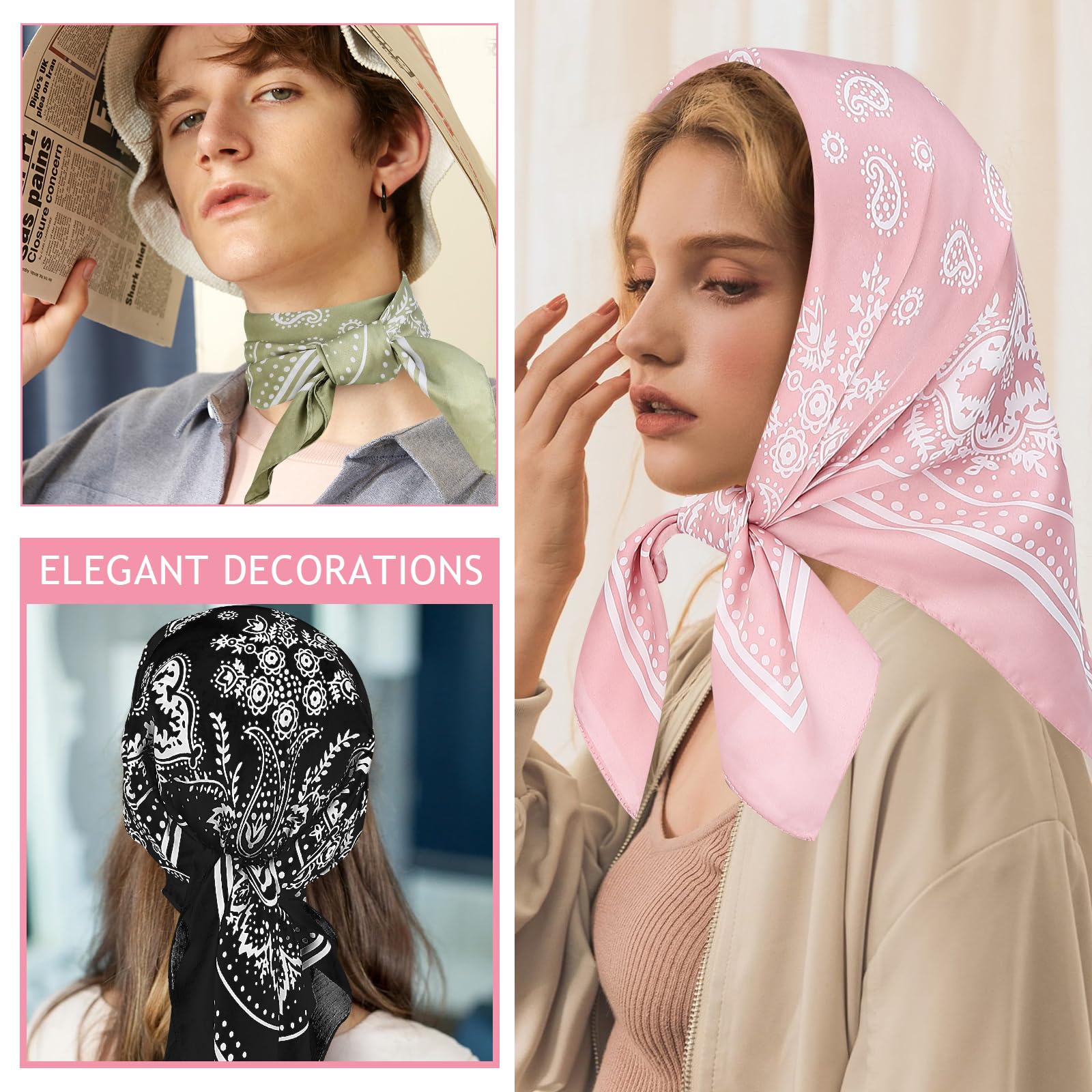 Fishinsea 4 Pcs 27.5'' x 27.5'' Large Bandanas Silk Square Head Scarfs Scarves Bandanas Neck Scarf Bandana for Women Girls