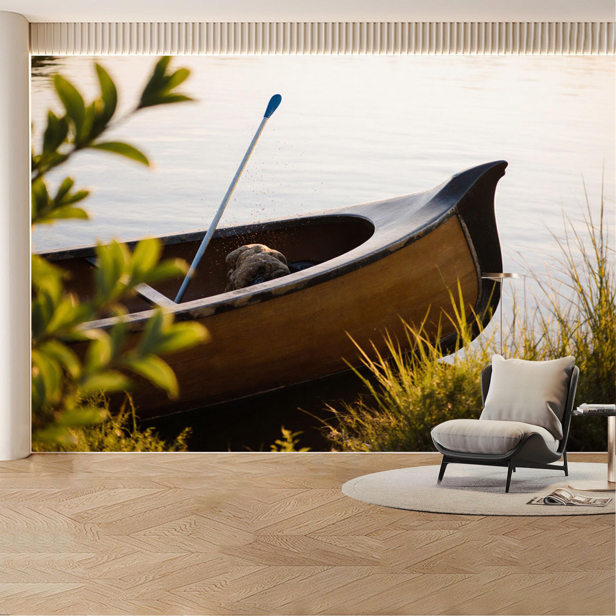 Custom Wall Mural Wallpaper Canoe Lake Landscape Nature Large Wall Art Sunset Removable SelfAdhesive Large Photo for Living Room， Bedroom， Office