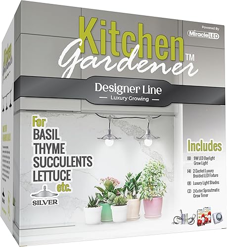 Miracle LED Kitchen Gardener Designer Line - Kit de cultivo para interiores, incluye 2 bombillas de cultivo de espectro completo de 100 W de luz