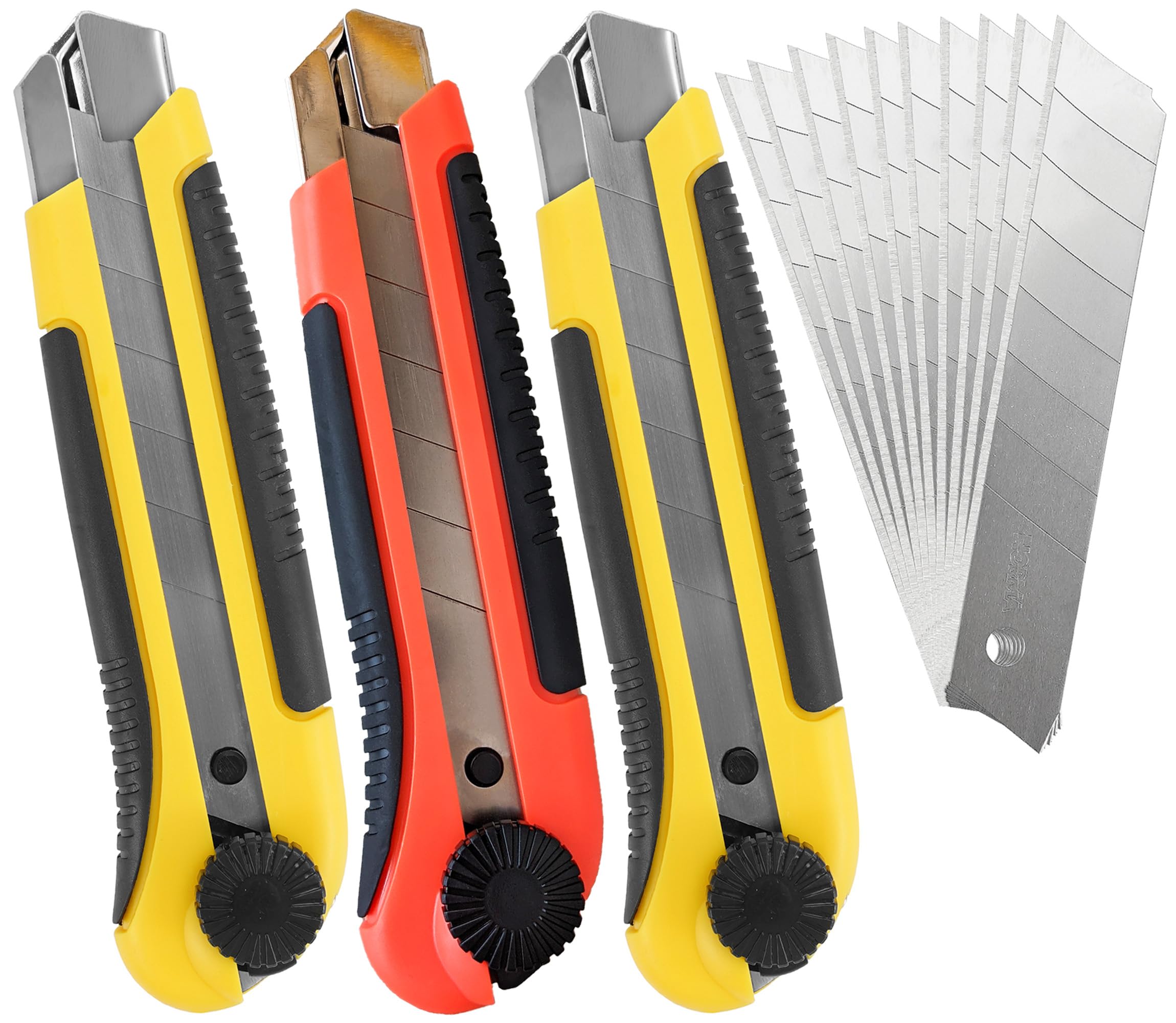 FeiLyKi 25mm 3-Pack Extra Heavy Duty Utility Knife Exacto knife Box Cutter Construction knife Retractable knife 1 inch,10 Snap Off Blades-2063