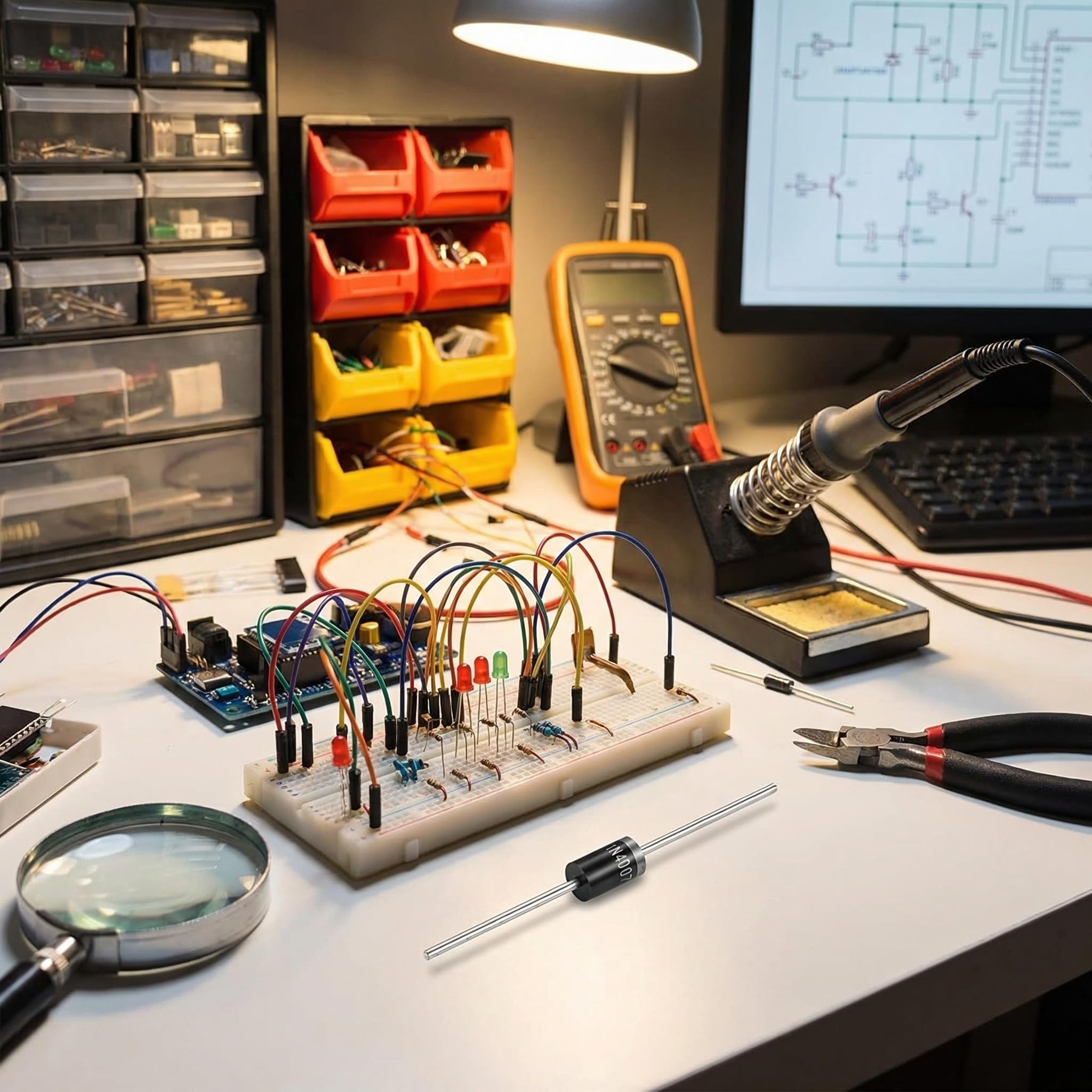 100 Sztuk Diody 1N4007, Dioda Prostownicza Wysokiego Napięcia 1000V 1A, Elektroniczny Materiał Przewodzący Do Obwodu Sterującego, Idealna Do Podłączenia Obwodu, Komponent Przemysłowy