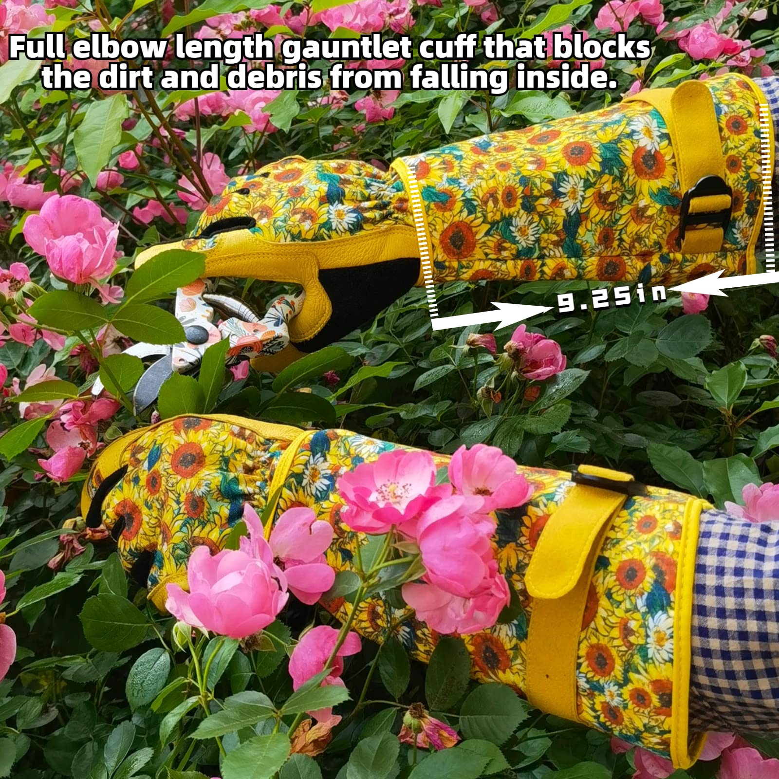 Guanti da giardinaggio per donne e uomini, guanti da giardino a prova di spine, per giardinaggio, guanti da lavoro per potatura di rose, guanti da lavoro in pelle (grandi, girasole)