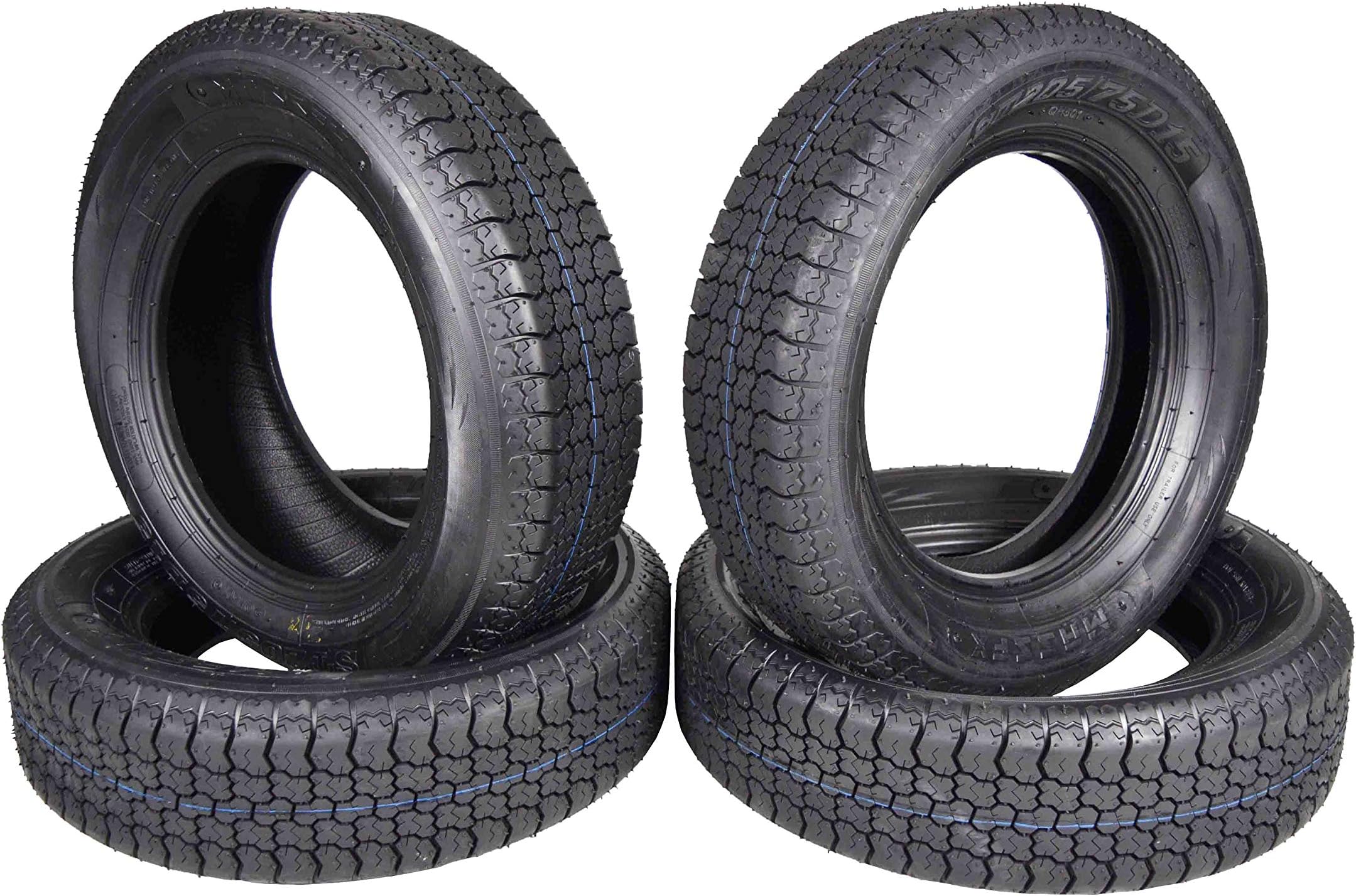 MASSFX ST205/75D15 Bias 6 Ply Trailer Tire Set of 4 Tires 205/75-15