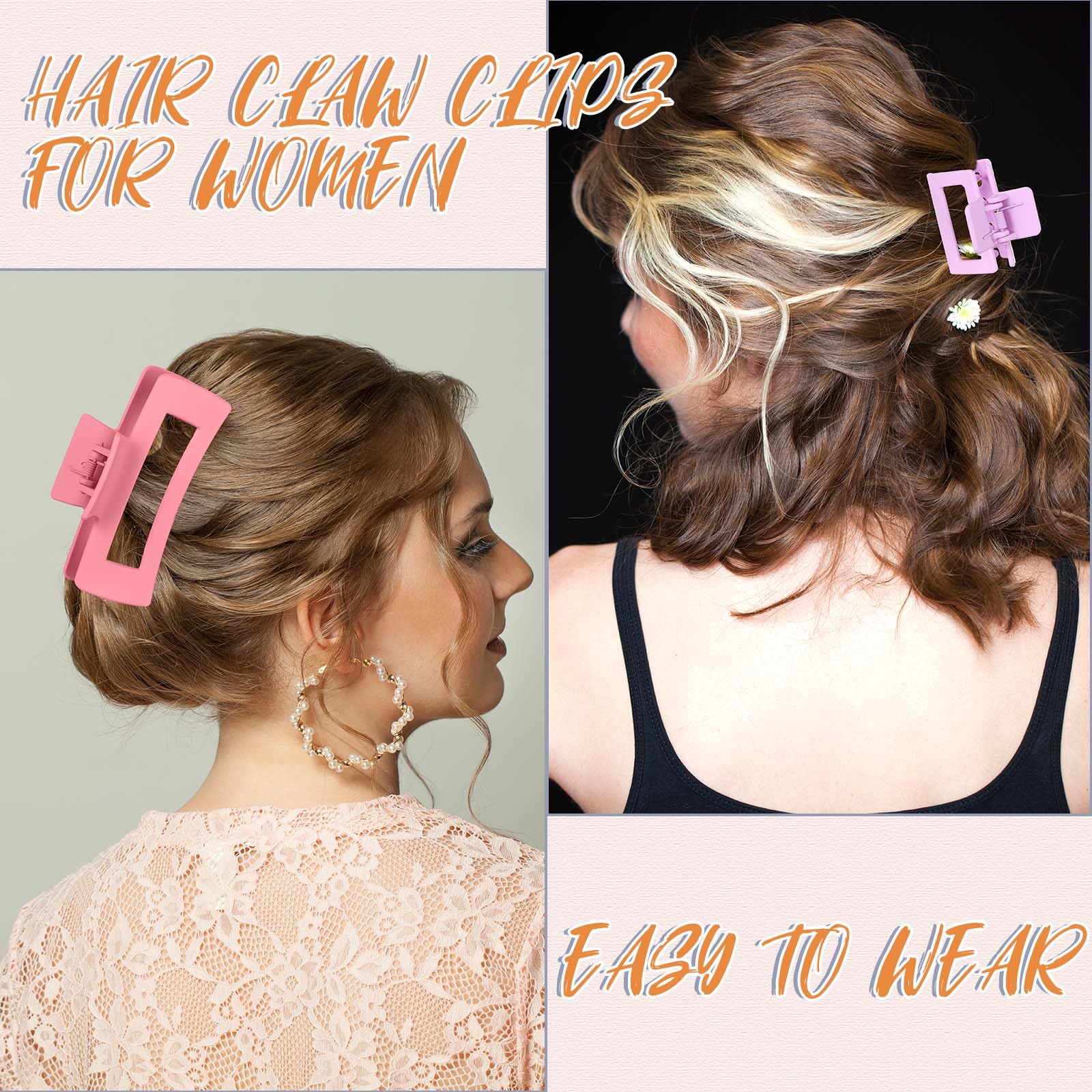 Tigeen 32 pinzas de pelo grandes y medianas de 4.1 pulgadas, elegantes y elegantes para mujeres y niñas, pinzas de agarre fuerte, antideslizantes, pinzas grandes mate brillantes para cabello grueso