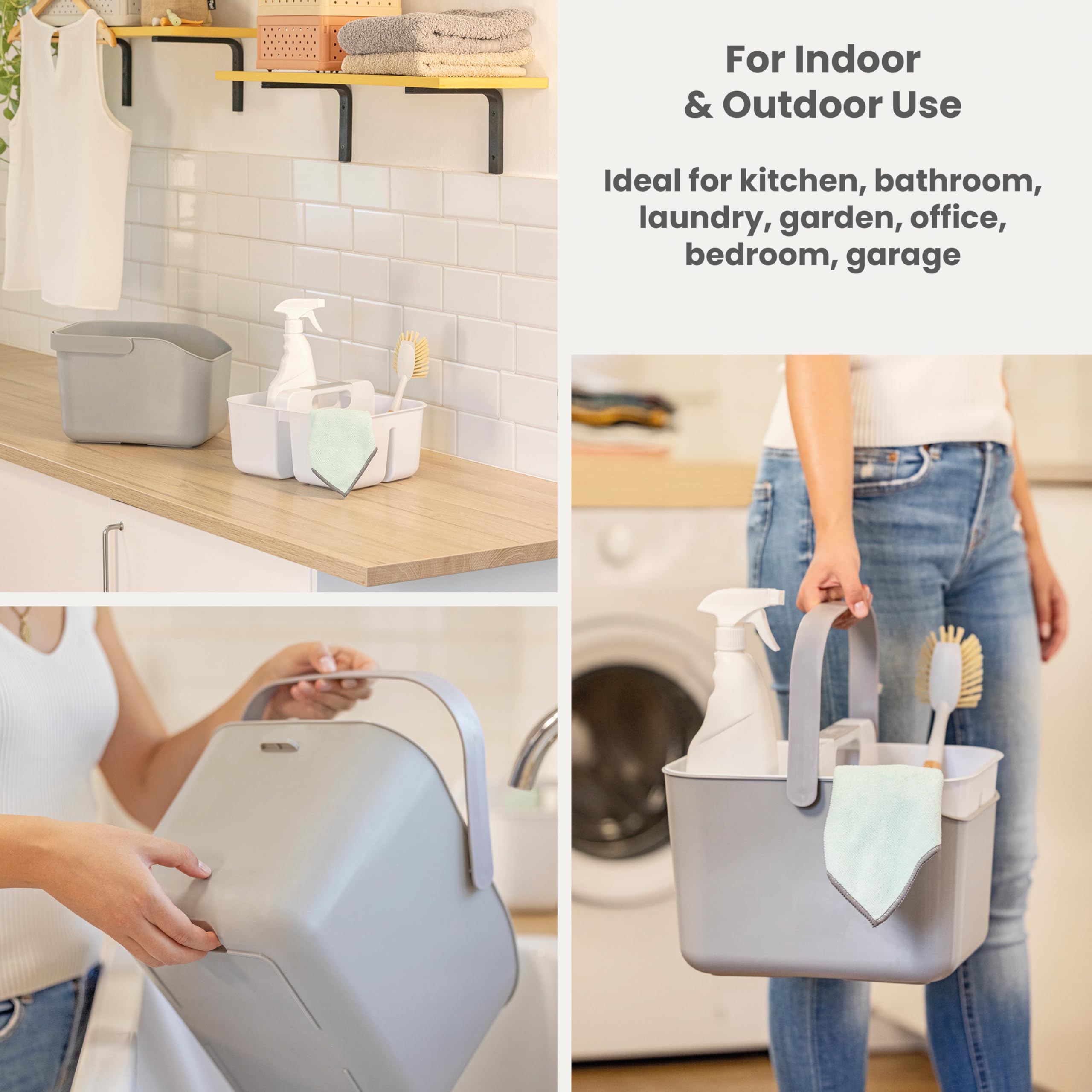 VIGAR Rengo Cubo Organizador, Multiusos Caddy Organizador con Asa, 3 Compartimentos Baño Organizadores y Almacenamiento para el Hogar, Gris, Blanco